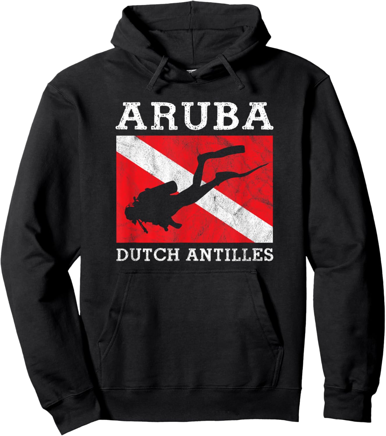 Vintage Aruba Scuba Dive Flag Holiday Souvenir Hoodie - Hoodie | Black