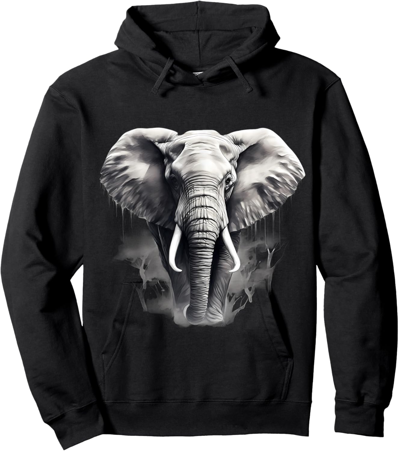 Elephant Drawing Artwork Animal Print Safari , black Hoodie - Hoodie | Black