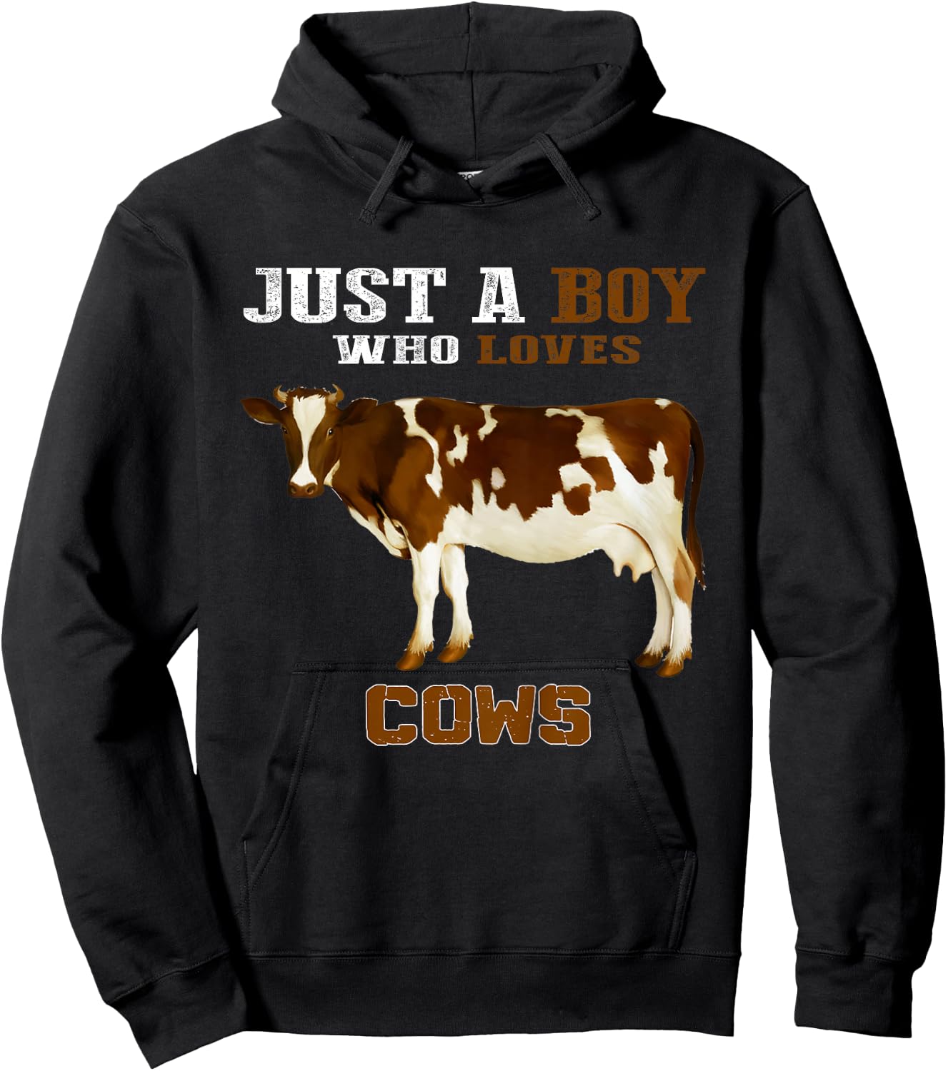 Kids Just A Boy Who Loves Cows Animal Farm Hoodie - Hoodie | Black