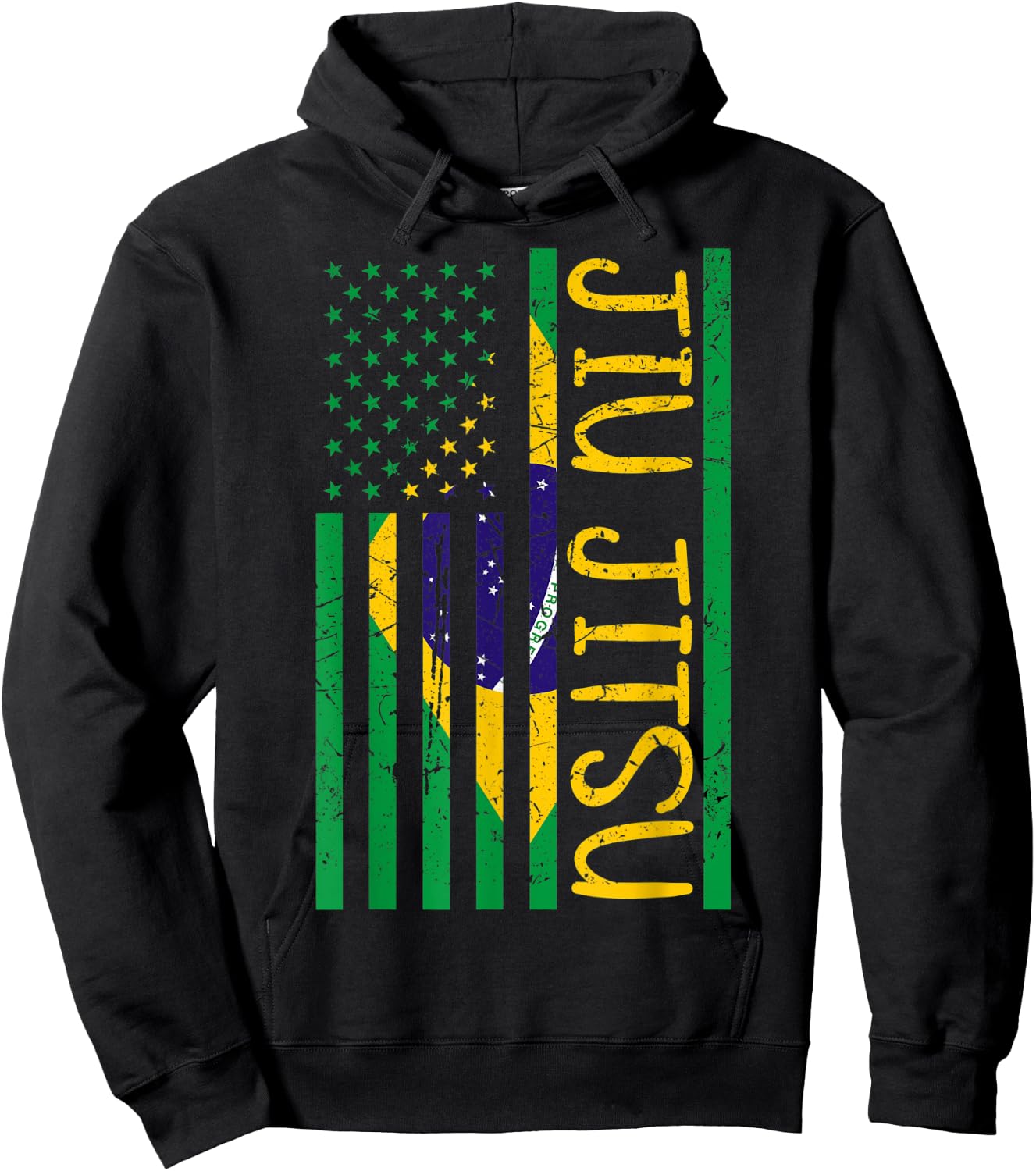 Jiu Jitsu BJJ USA Brazil United States Flag Vintage Retro Hoodie - Hoodie | Black