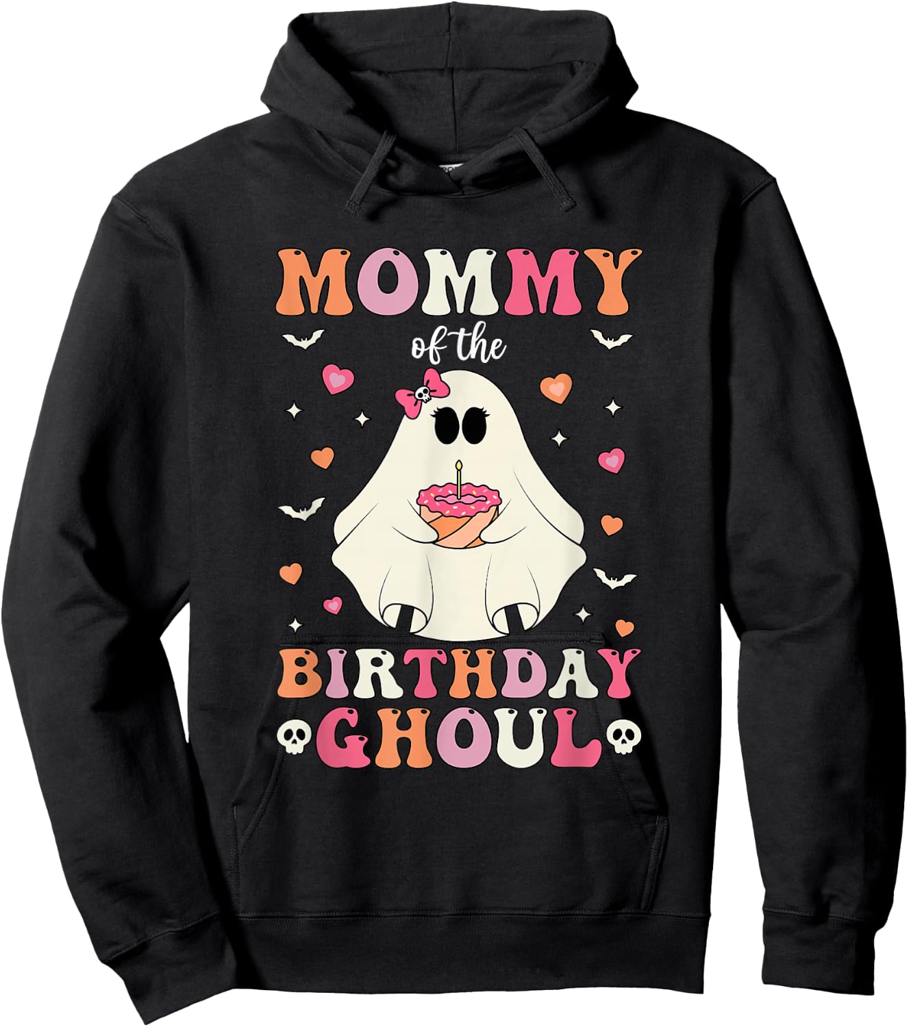 Mommy Of The Birthday Ghoul Groovy Halloween Ghost 2024 Hoodie - Hoodie | Black