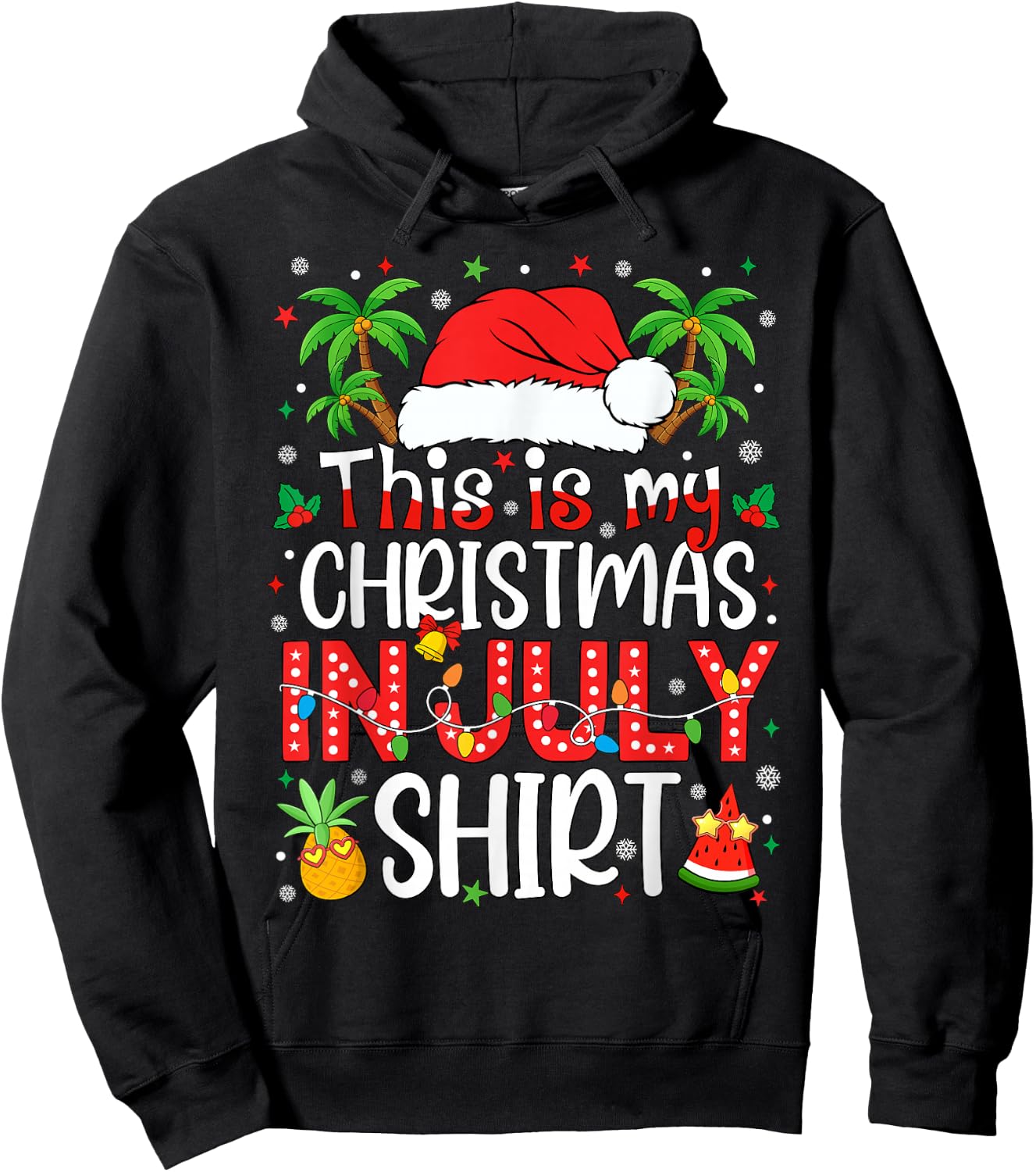 Christmas in July Shirt Santa Hat Summer Beach Vacation Xmas Hoodie - Hoodie | Black
