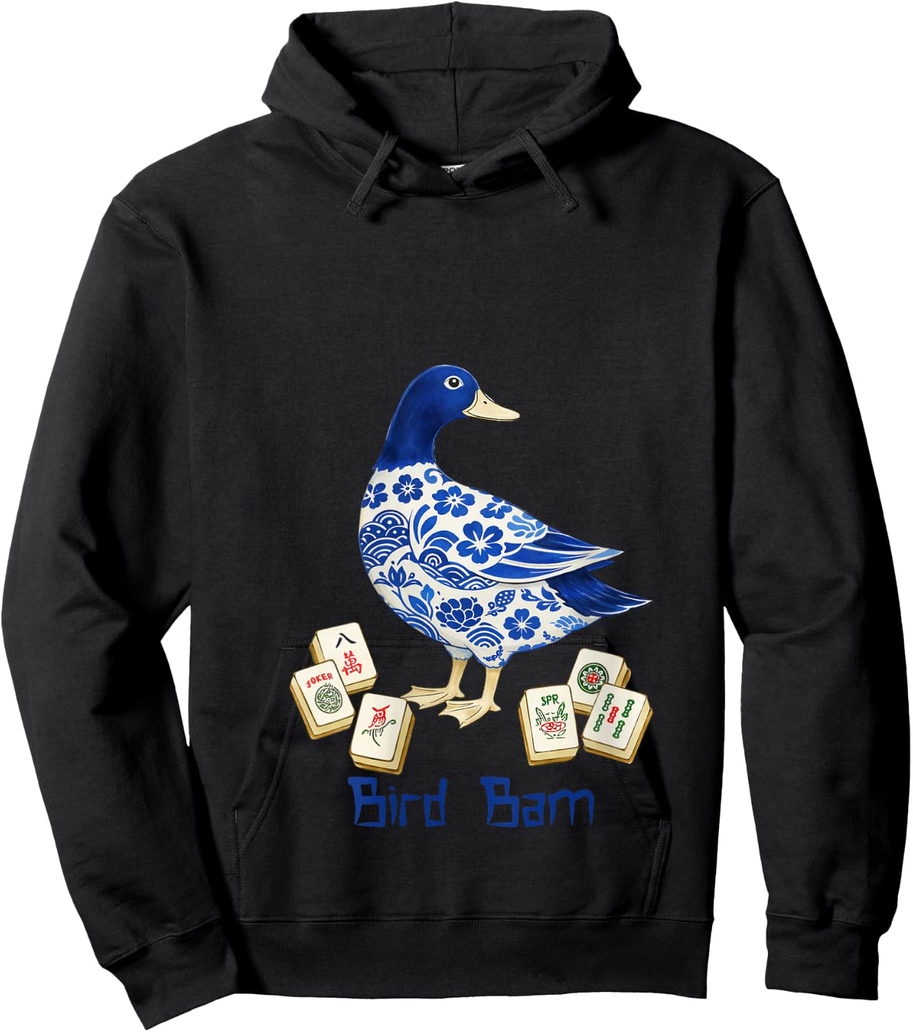 Women's Mahjong Lover Mahjong Player Mallard Duck Chinese Bird Bam V-Neck Hoodie - Hoodie | Black