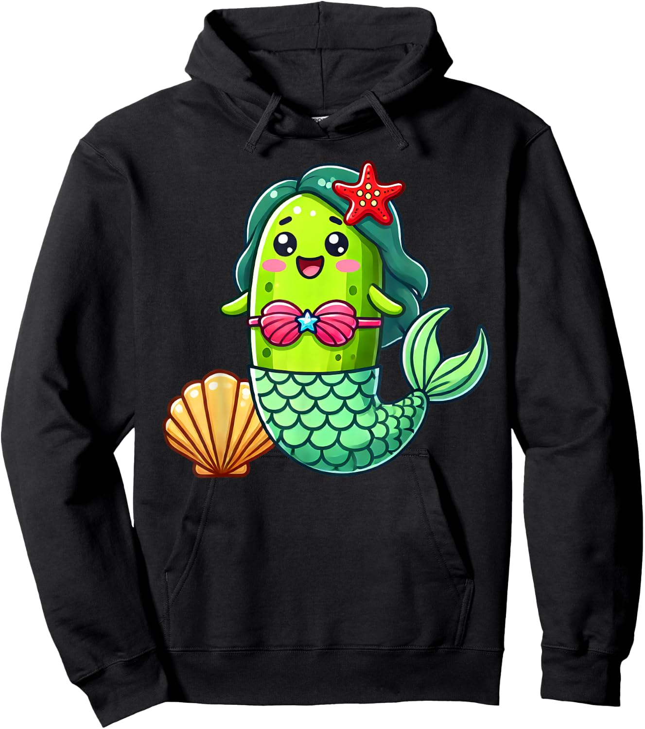 Cucumber Pickle Funny Mermaid Vegan Cute Boys Girls Kids Hoodie - Hoodie | Black