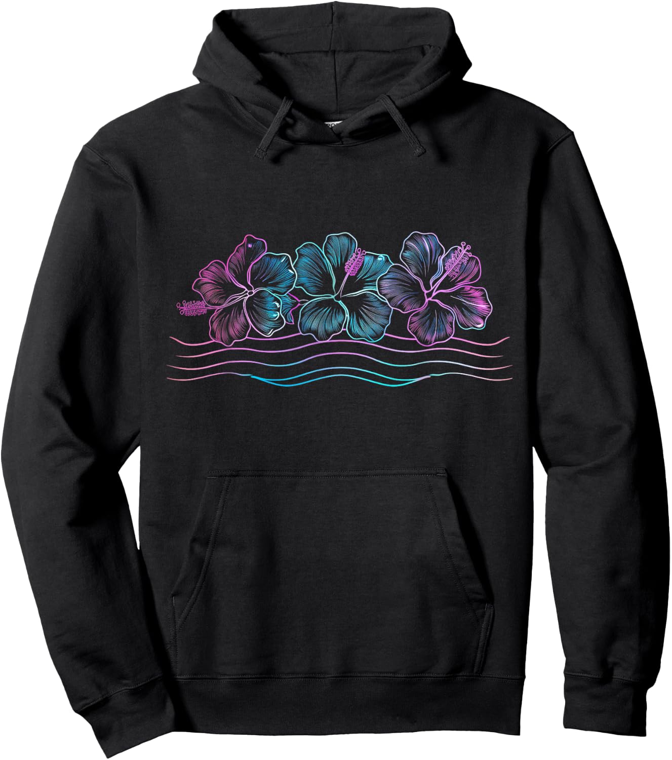 Hawaiian Hibiscus Flowers Retro Surfer Hoodie - Hoodie | Black