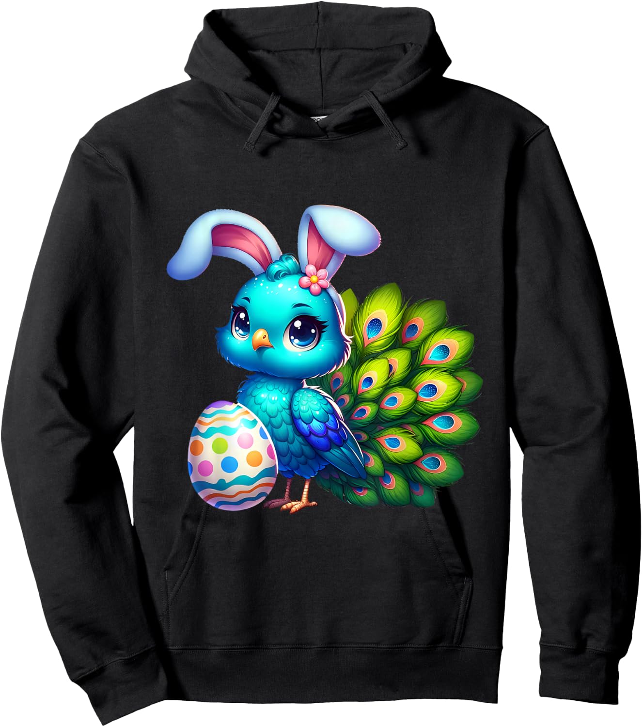 Funny Easter Peacock Lover Egg Eggs Bunny Rabbit Men Women Hoodie - Hoodie | Black