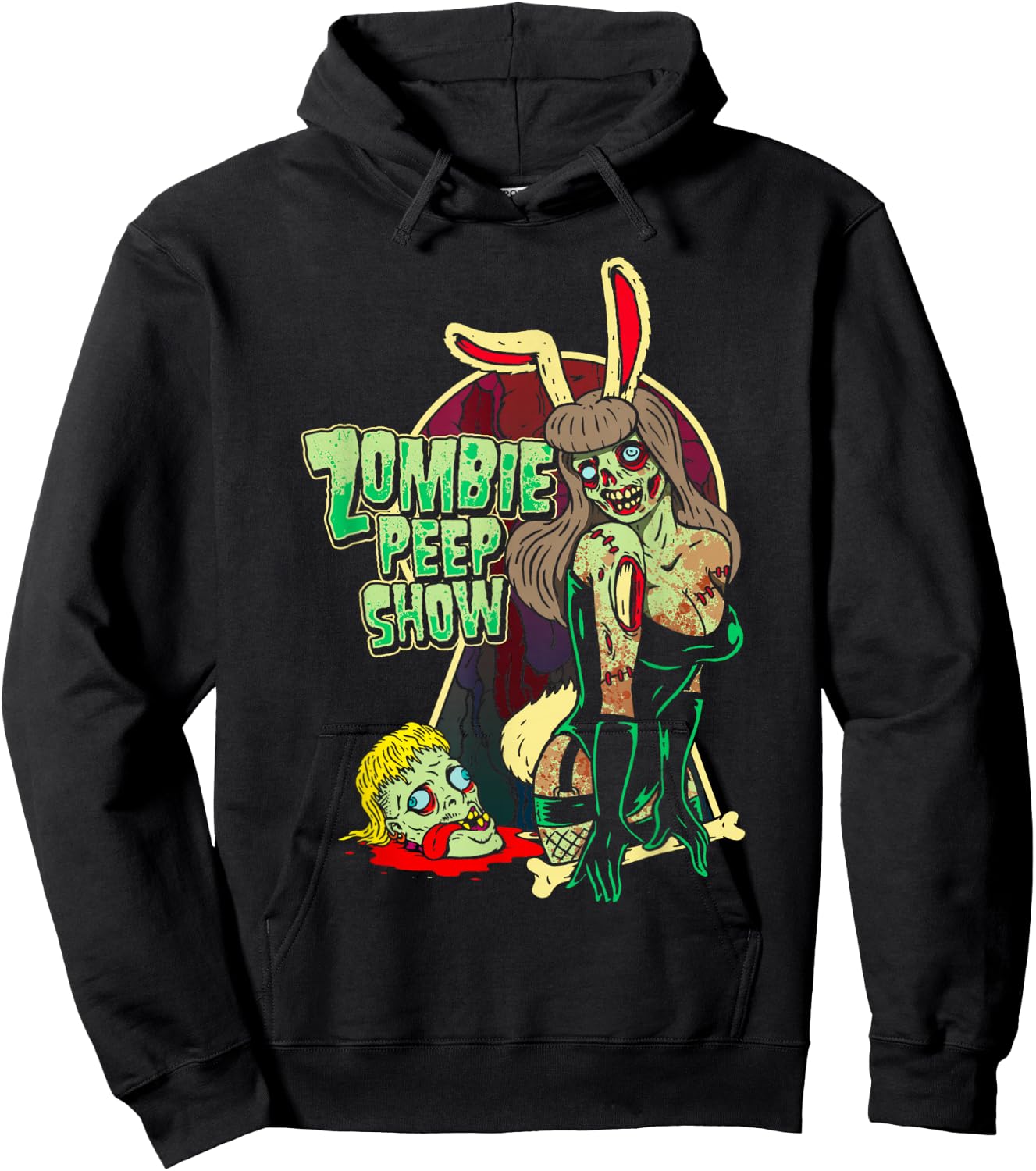 Goth Girl Pinup Zombie Peep Show Bunny Hoodie - Hoodie | Black