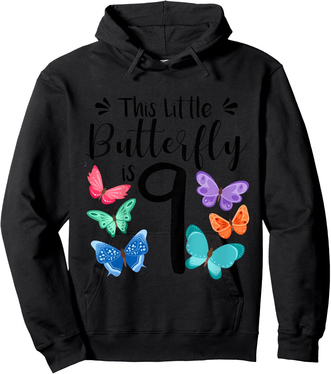 9 Year Old Butterfly Birthday Girls 9th Girl Party Gift Hoodie - Hoodie | Black