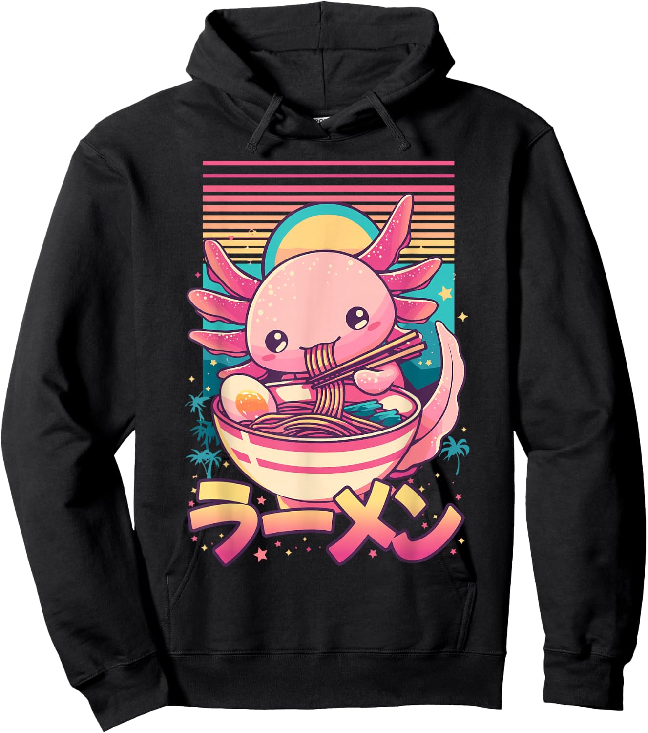Anime Axolotl Eating Ramen Retro Kawaii Axolotl Ramen Hoodie - Hoodie | Black