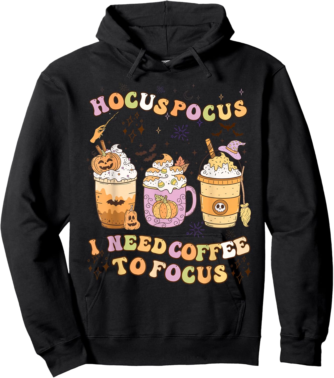 Halloween Groovy Hocus Pocus I Need Coffee To Focus Hoodie - Hoodie | Black