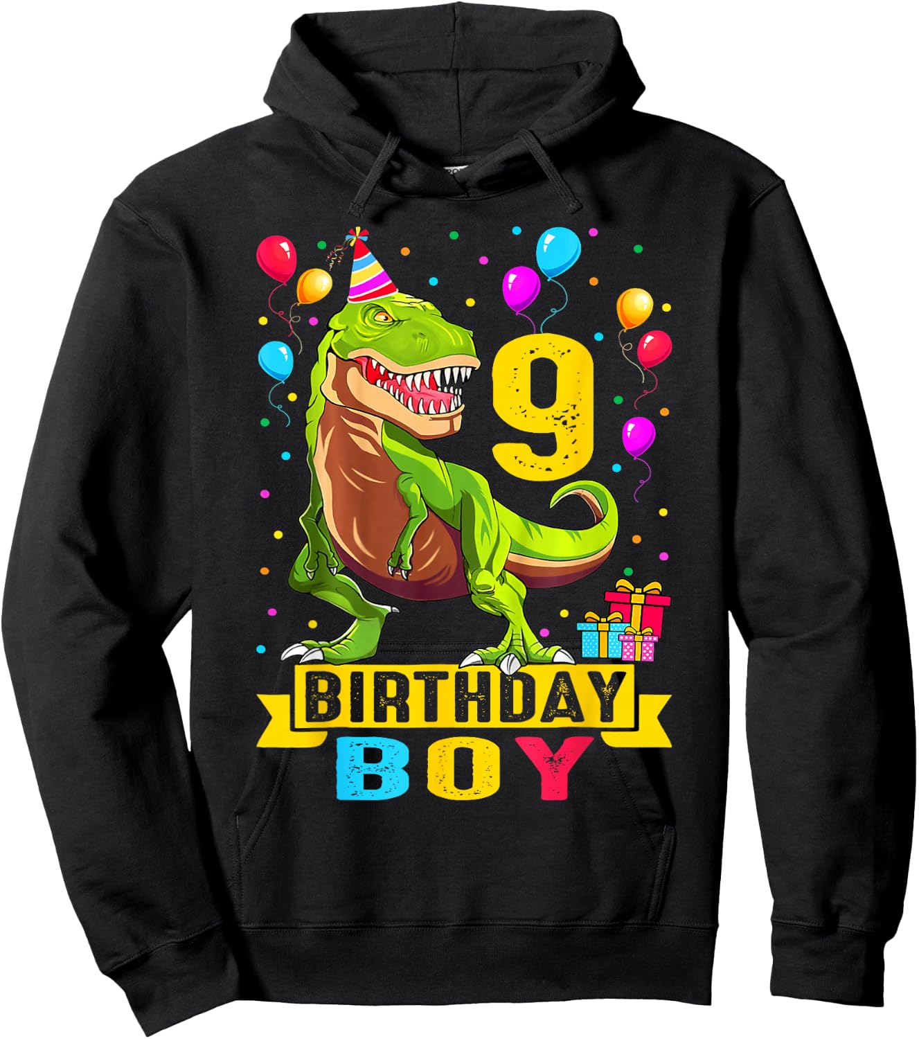 Kids 9 Year Old Shirt 9th Birthday Boy T Rex Dinosaur Hoodie - Hoodie | Black