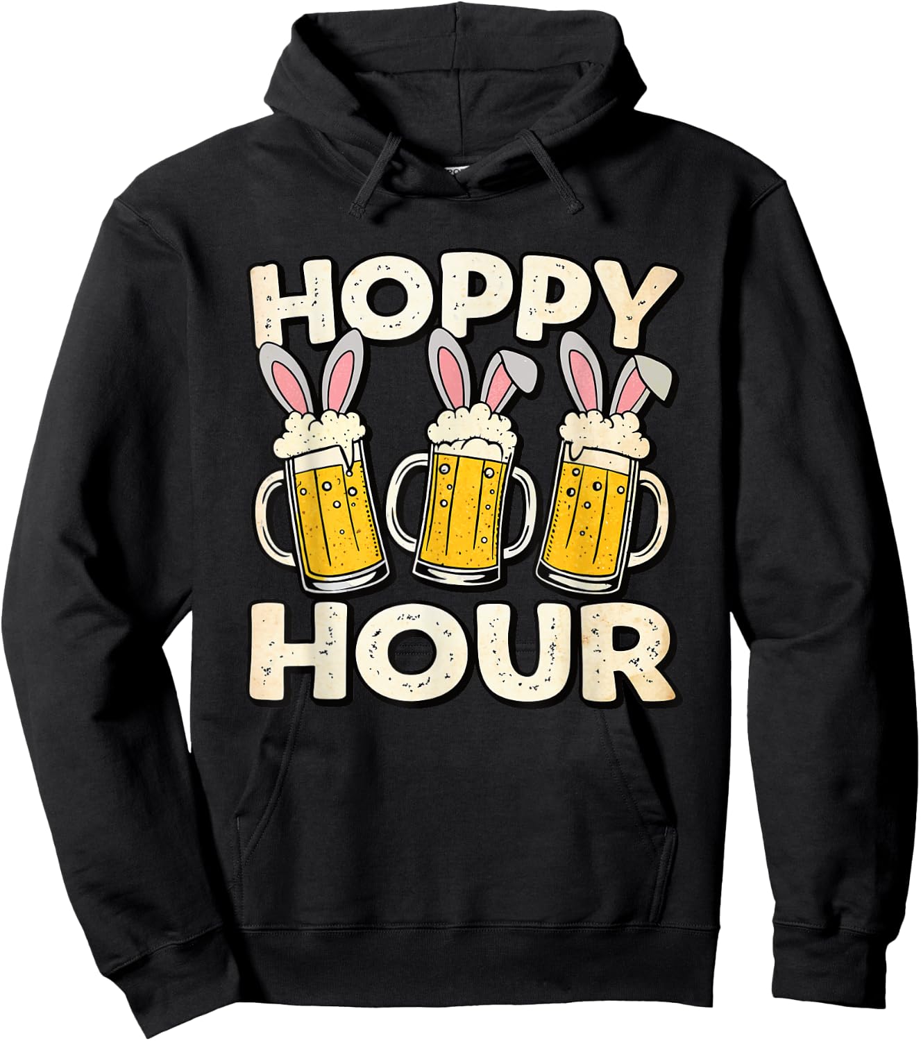 Hoppy Hour Funny Easter Beer Mug Bunny Ears Drinking Party Hoodie - Hoodie | Black