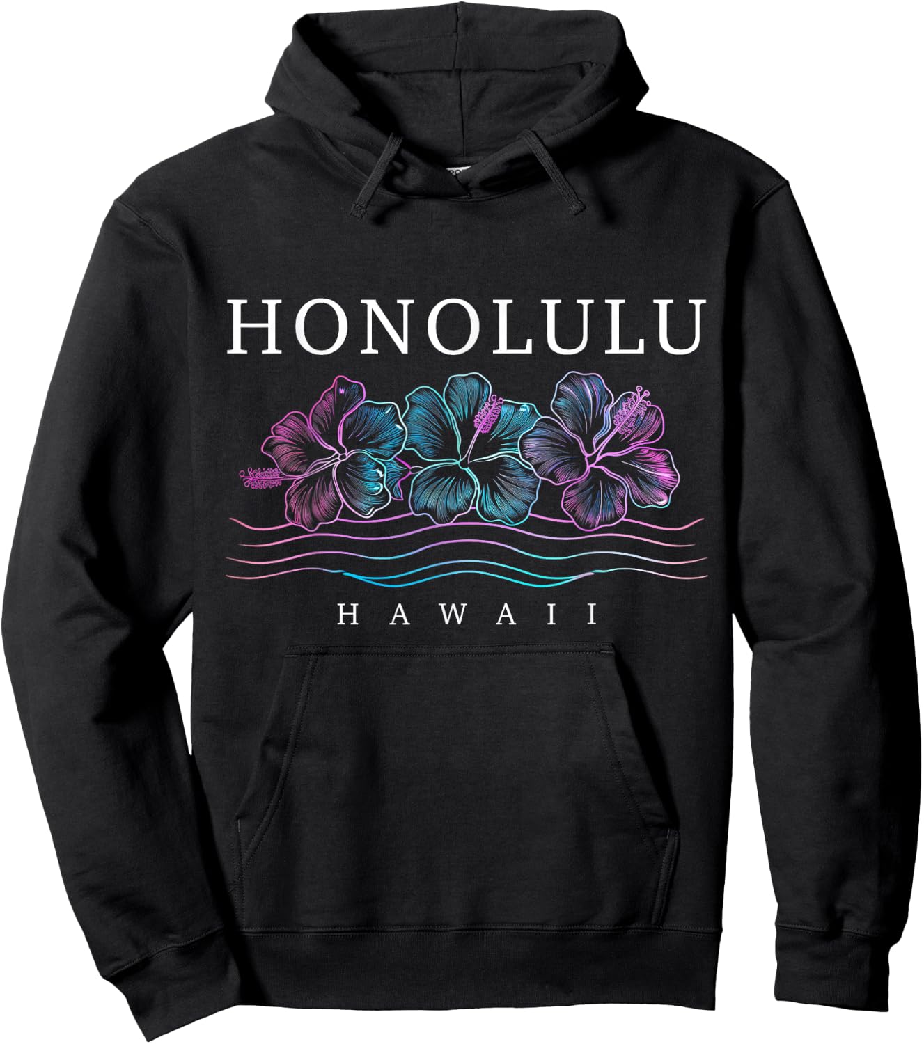 Honolulu Hawaii Hawaiian Hibiscus Flowers Surfer Souvenir Hoodie - Hoodie | Black
