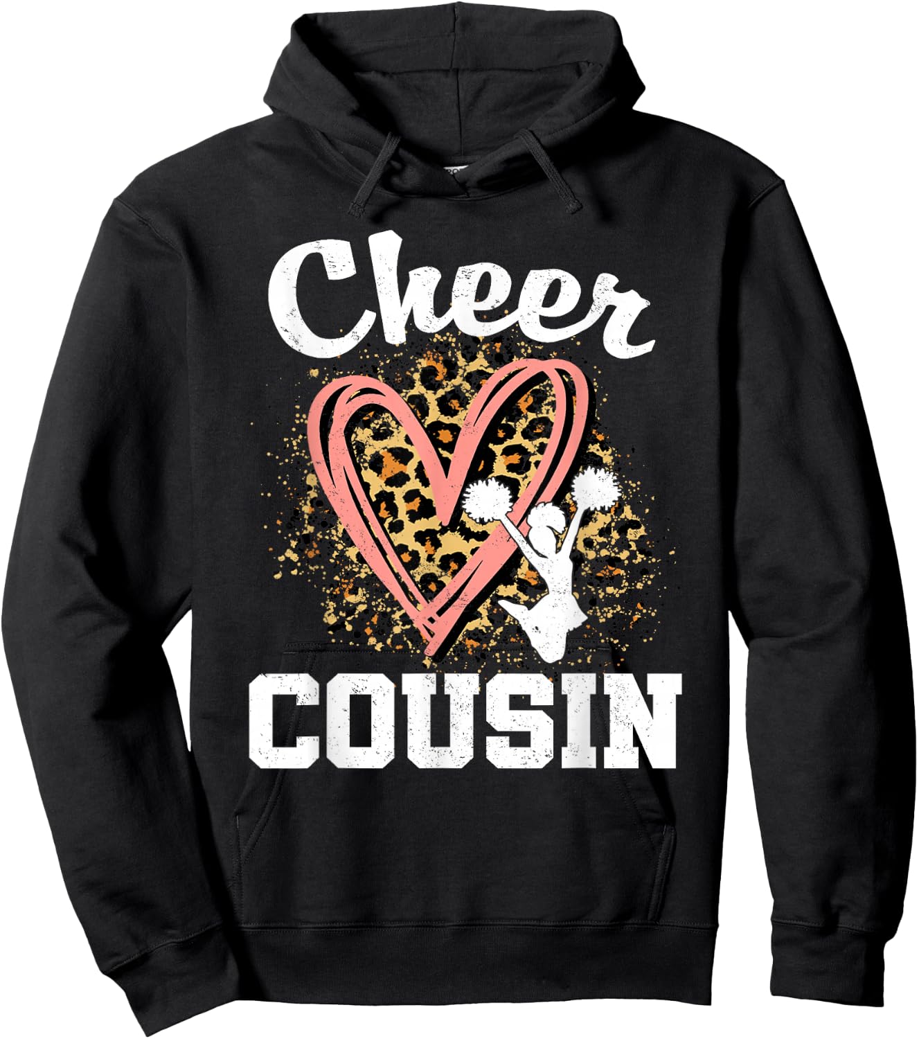 Cheer Cousin Leopard Heart Cheerleader Matching Family Hoodie - Hoodie | Black