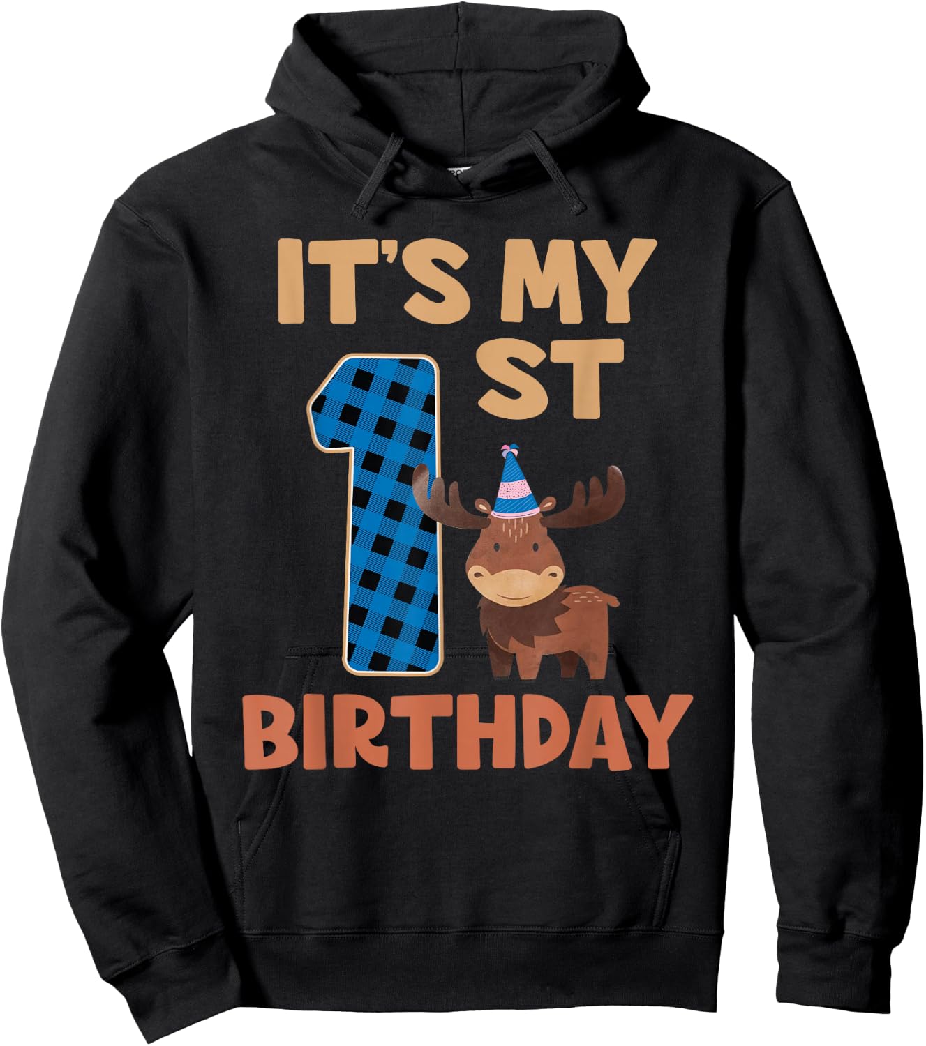 It's My 1st Birthday Cute Baby Moose 1 Year Old Boy Hoodie - Hoodie | Black