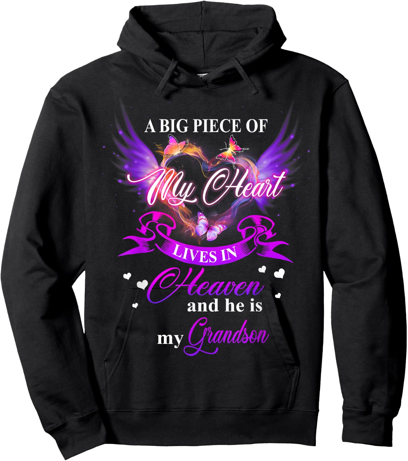 My Heart Lives In Heaven And He Is My Grandson Remember Love Hoodie - Hoodie | Black