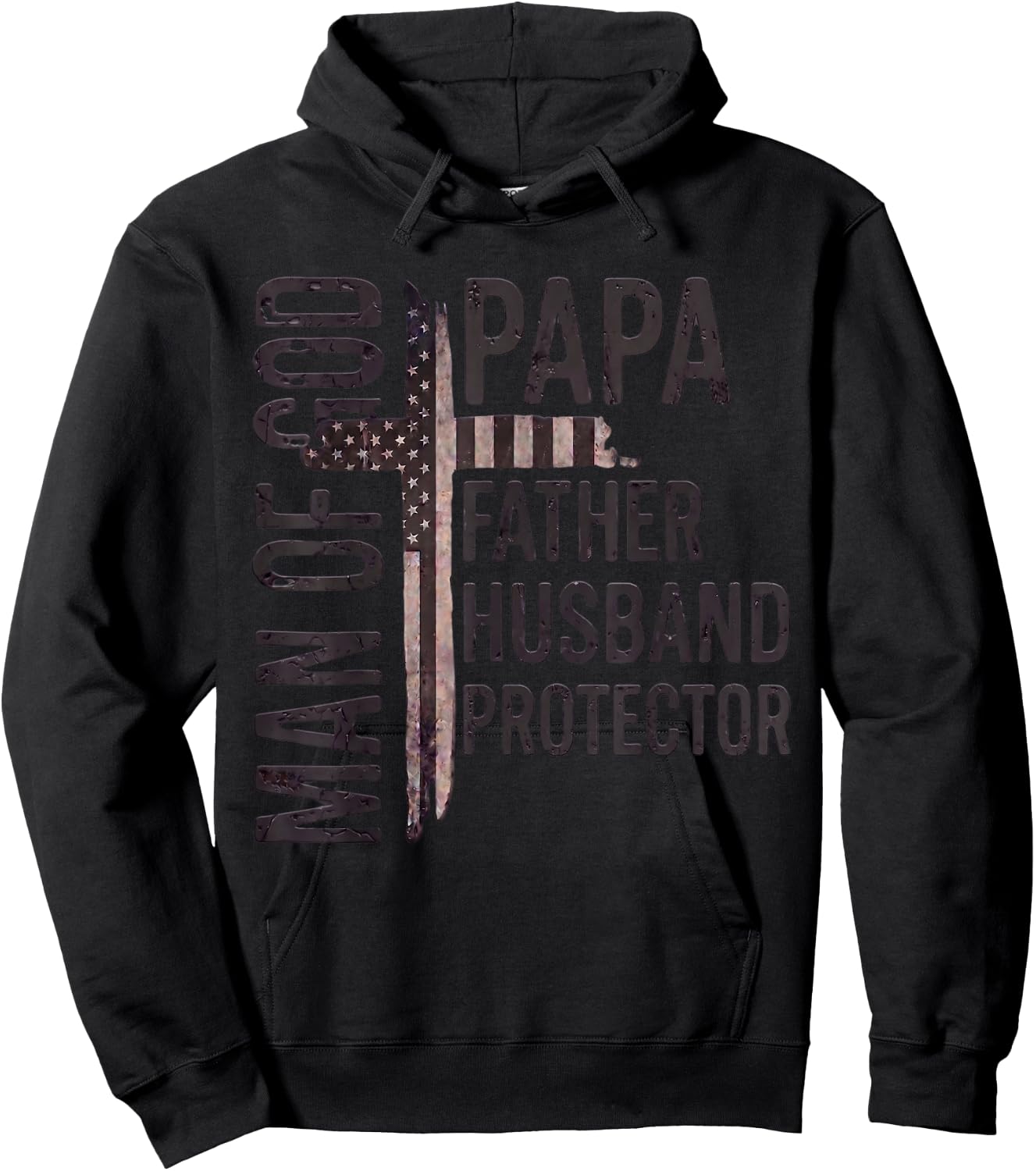 Man of God Papa Father Husband Protector Christian USA Cross Hoodie - Hoodie | Black