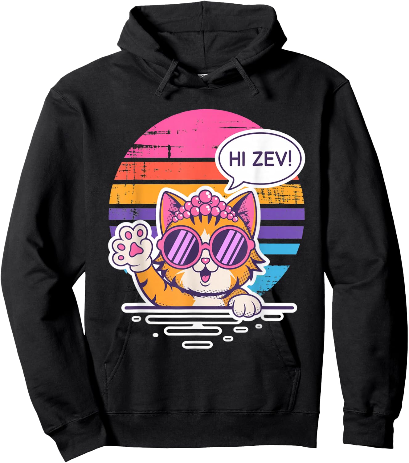 Hi Zev Funny Cat Princess Sunset Sunglasses Crown Retro Hoodie - Hoodie | Black