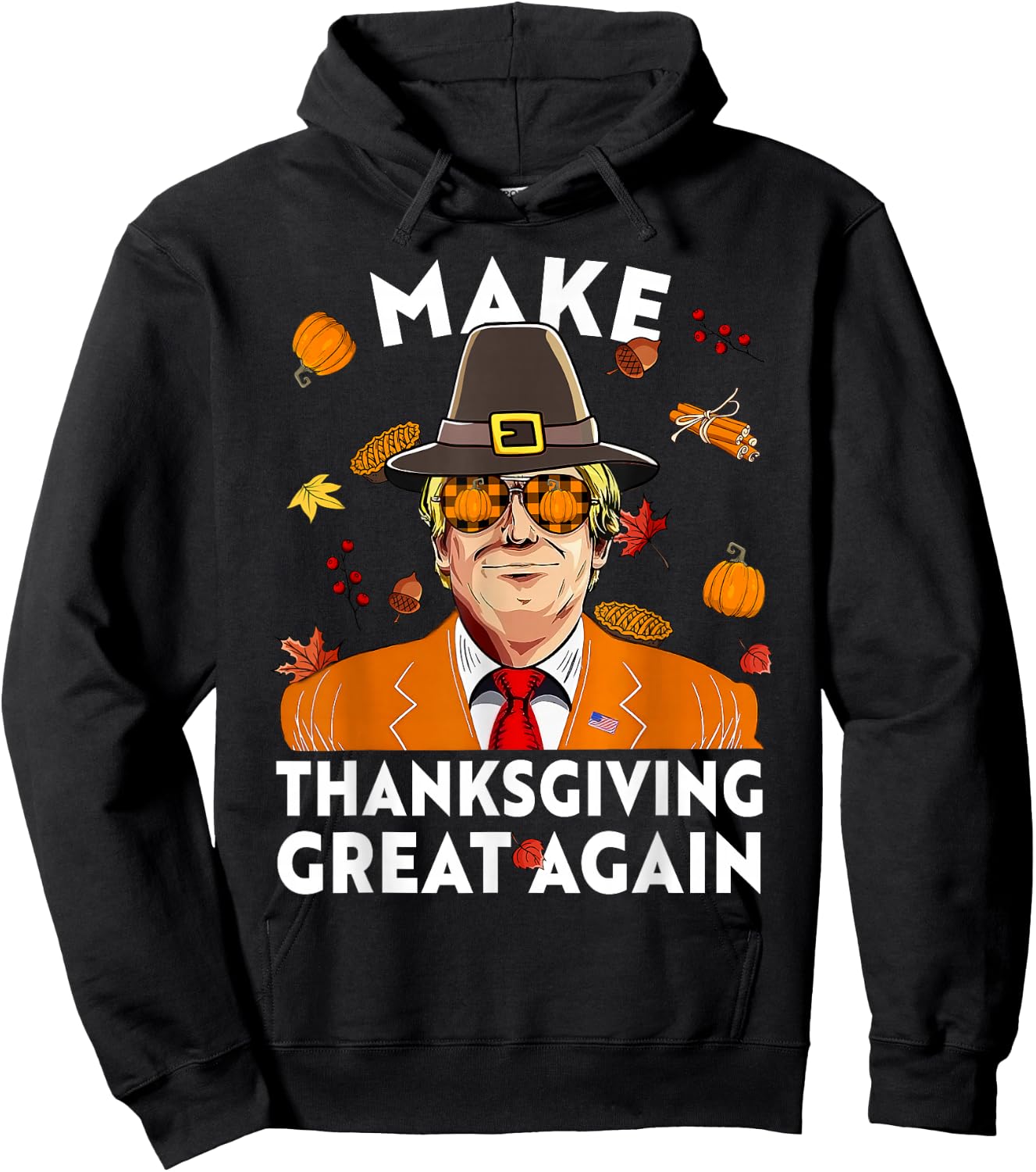 Make Thanksgiving Great Again Funny Trump Autumn Fall Leaves Hoodie - Hoodie | Black