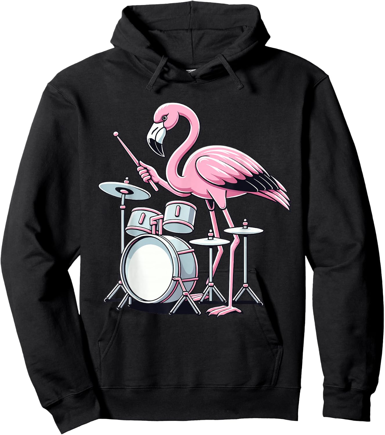 Drummer Flamingo Drumming Player Playing Drums Drumset Hoodie - Hoodie | Black