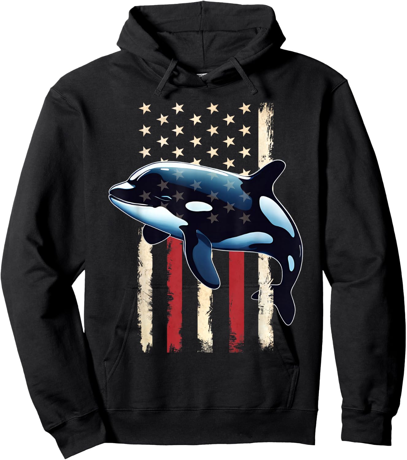 American Flag Orca 4th of July Happy 4th Patriotic USA Boys Hoodie - Hoodie | Black