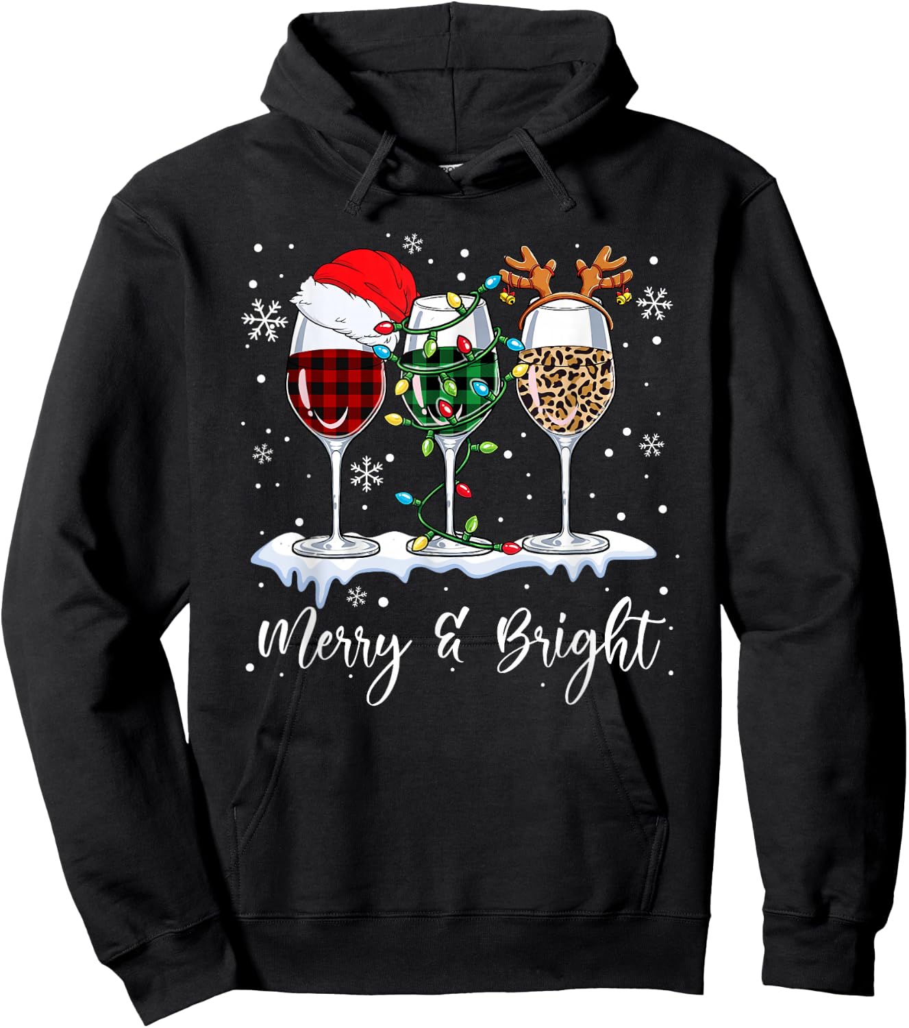 Three Wine Glasses Merry And Bright Christmas Wine Lover Hoodie - Hoodie | Black