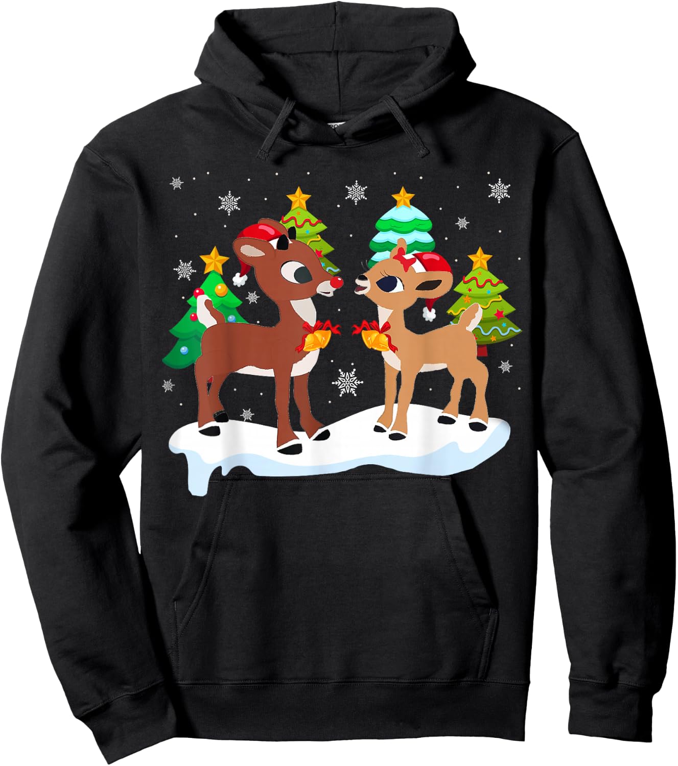 Red Nose Reindeer and Clarice Christmas Tree Kids Girls Hoodie - Hoodie | Black