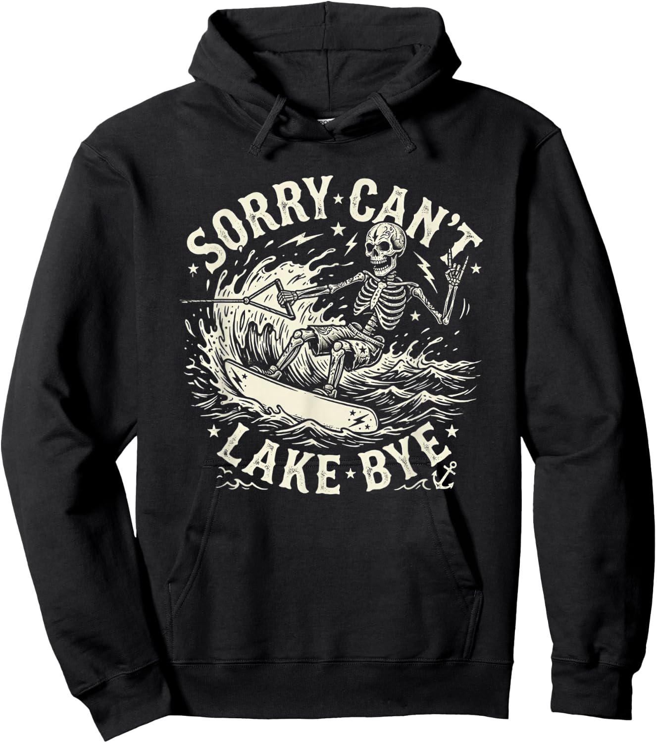 Sorry Can't Lake Bye Skeleton Wakeboarding Funny Saying Hoodie - Hoodie | Black