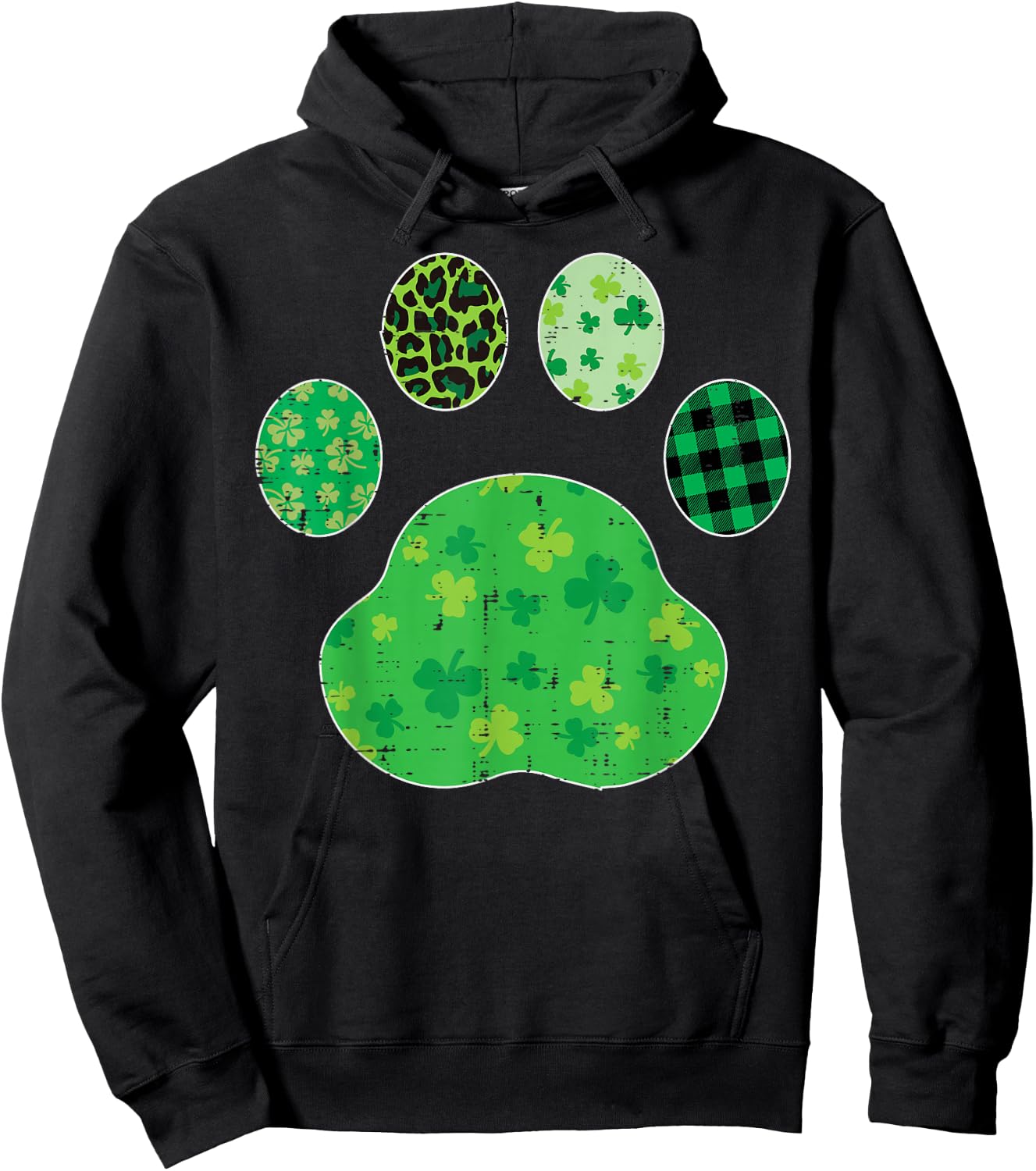 St Patricks Day Dog Cat Paw Shamrock Leopard Men Women Kids Hoodie - Hoodie | Black