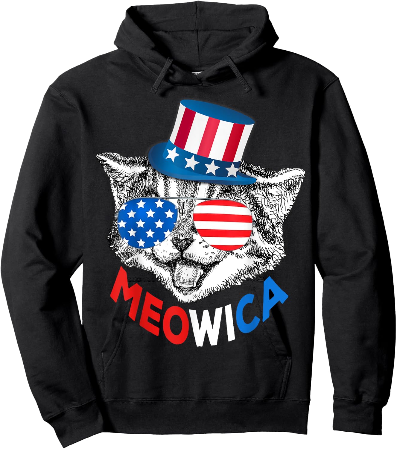 Patriotic Cat 4th of July Kids American Flag Girls Meowica Hoodie - Hoodie | Black