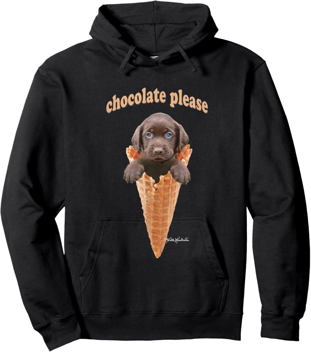 Chocolate Lab Waffle Cone Ice Cream Cute Puppy Hoodie - Hoodie | Black