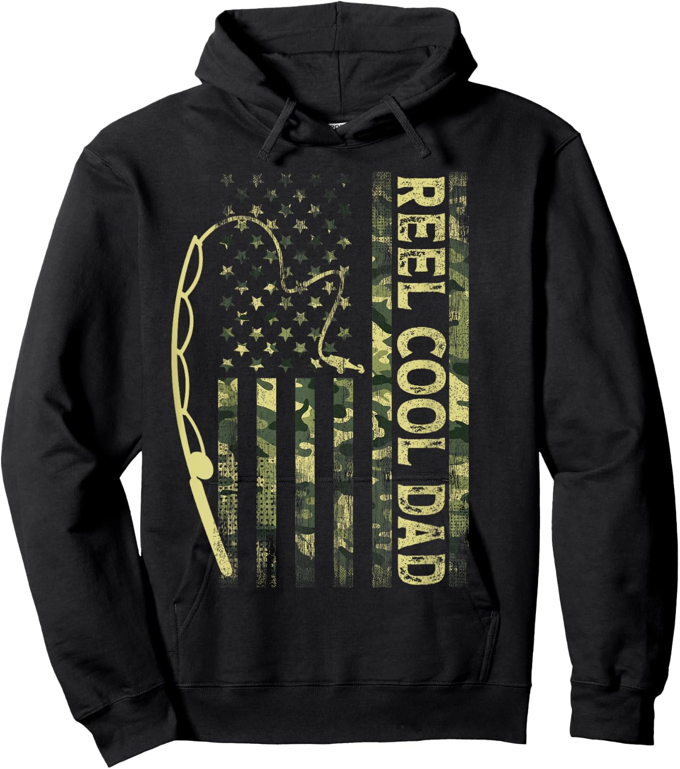 Reel Cool Dad Camouflage American Flag Father's Day Camo Hoodie - Hoodie | Black