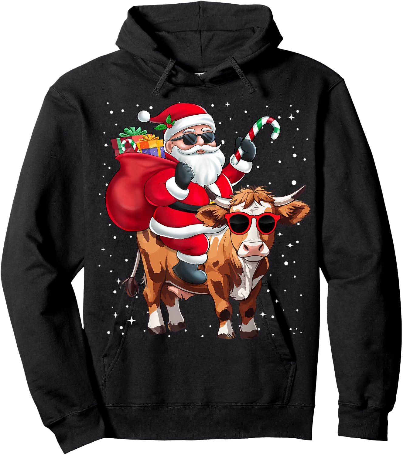 Santa Claus Riding A Cow Christmas Boy Girl Kids Hoodie - Hoodie | Black