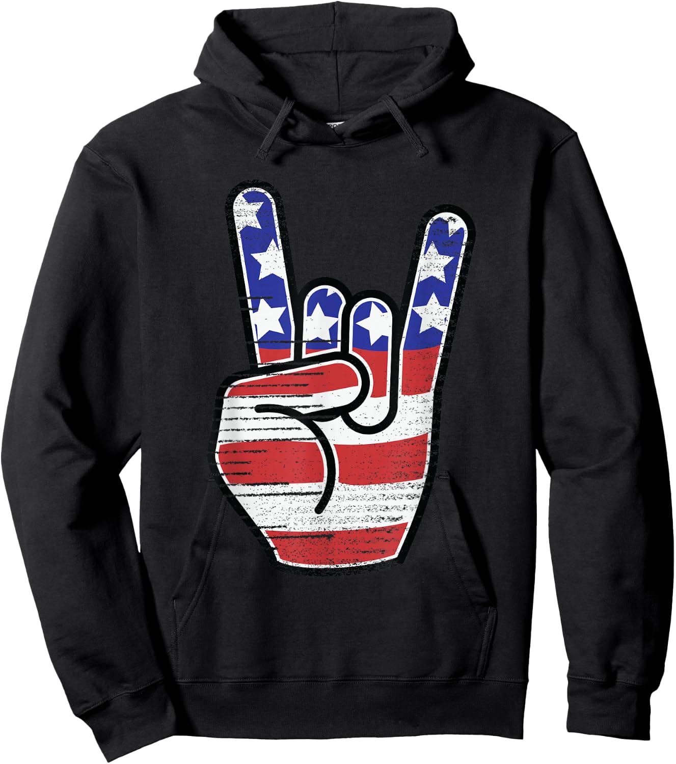 Rock n Roll Shirt USA Flag Horns Sign Retro Concert Band Hoodie - Hoodie | Black