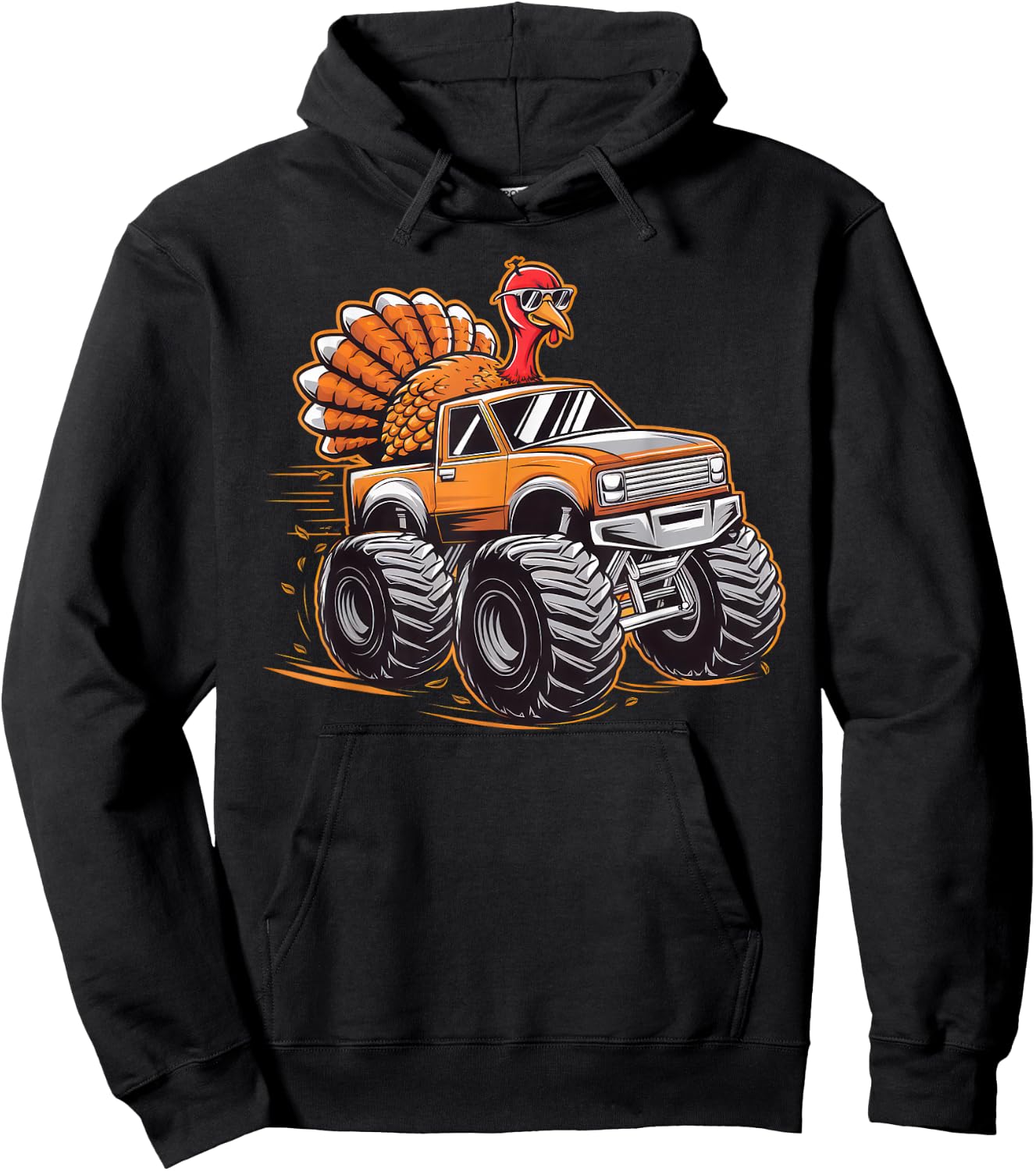 Monster Truck Thanksgiving Turkey Kids Boys Toddlers Hoodie - Hoodie | Black