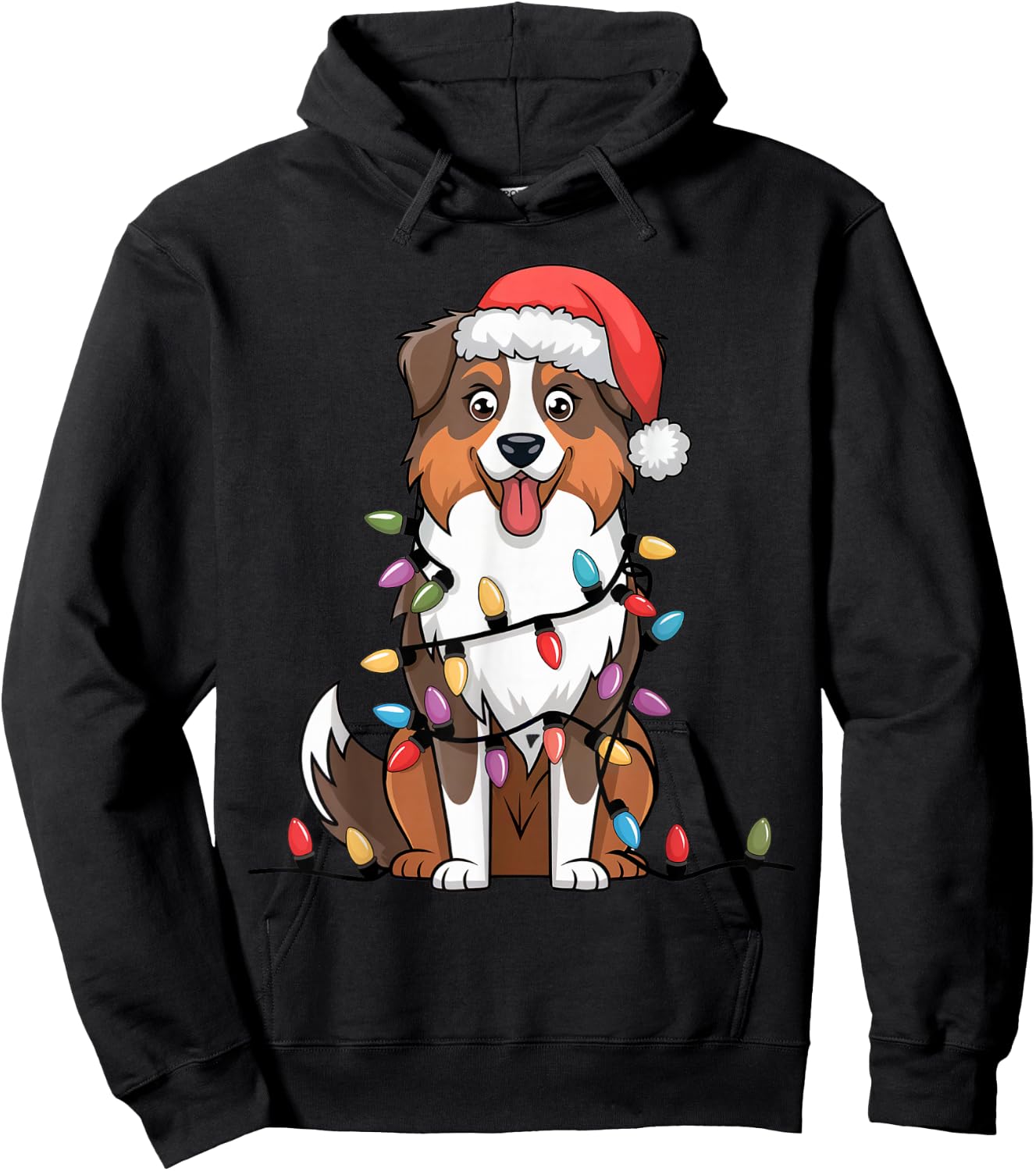Australian Shepherd Christmas Lights Xmas Dogs Gifts Hoodie - Hoodie | Black