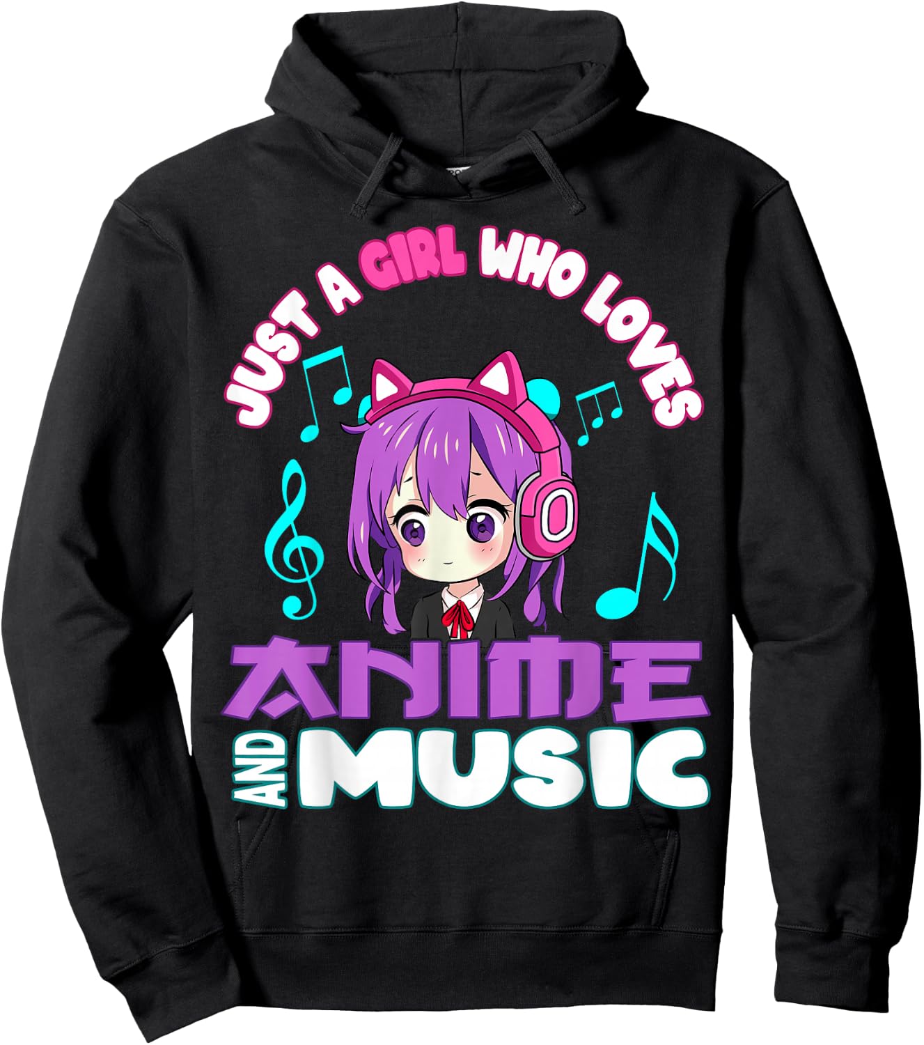 Anime and Music Girl for Teen cute chibi graphic Hoodie - Hoodie | Black