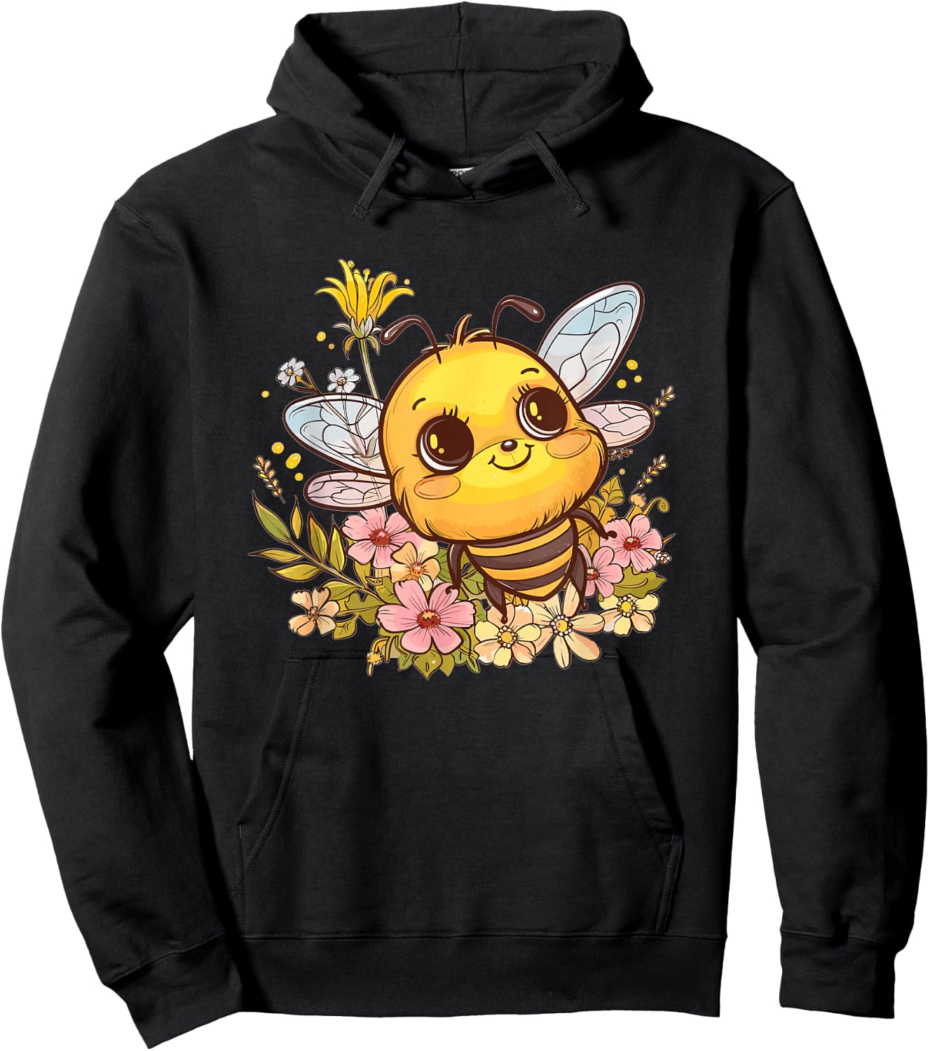 Cute Bee with Flowers I Kids Bee Hoodie - Hoodie | Black