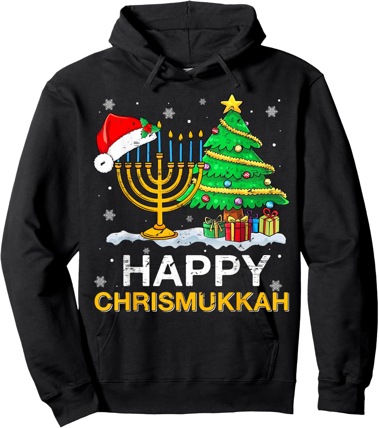 Happy Chrismukkah Jewish Christmas Hanukkah Holiday Chanukah Hoodie - Hoodie | Black