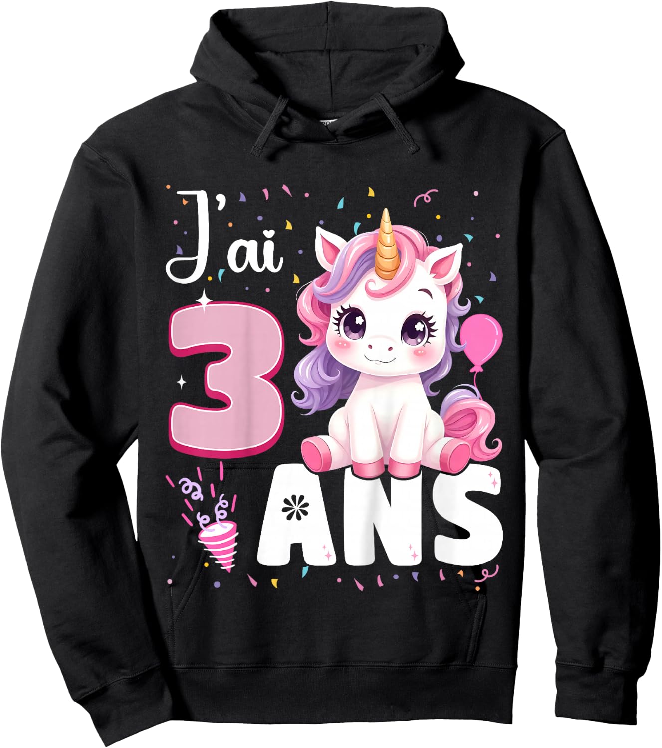 3 Year Old Unicorn Girl Birthday 3 Years I Ai 3 Years , Black, 2 Hoodie - Hoodie | Black