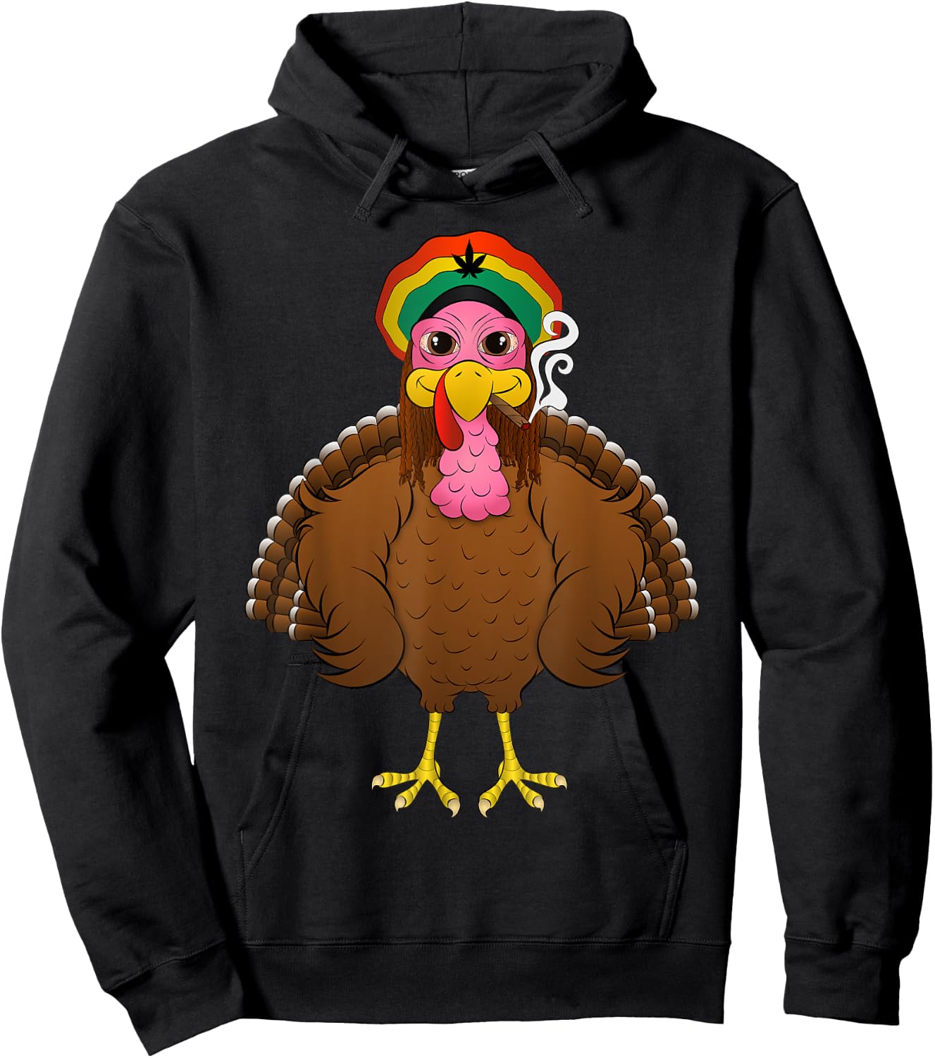 Funny Rasta Turkey Cartoon Smoking Weed Thanksgiving Gift Hoodie - Hoodie | Black