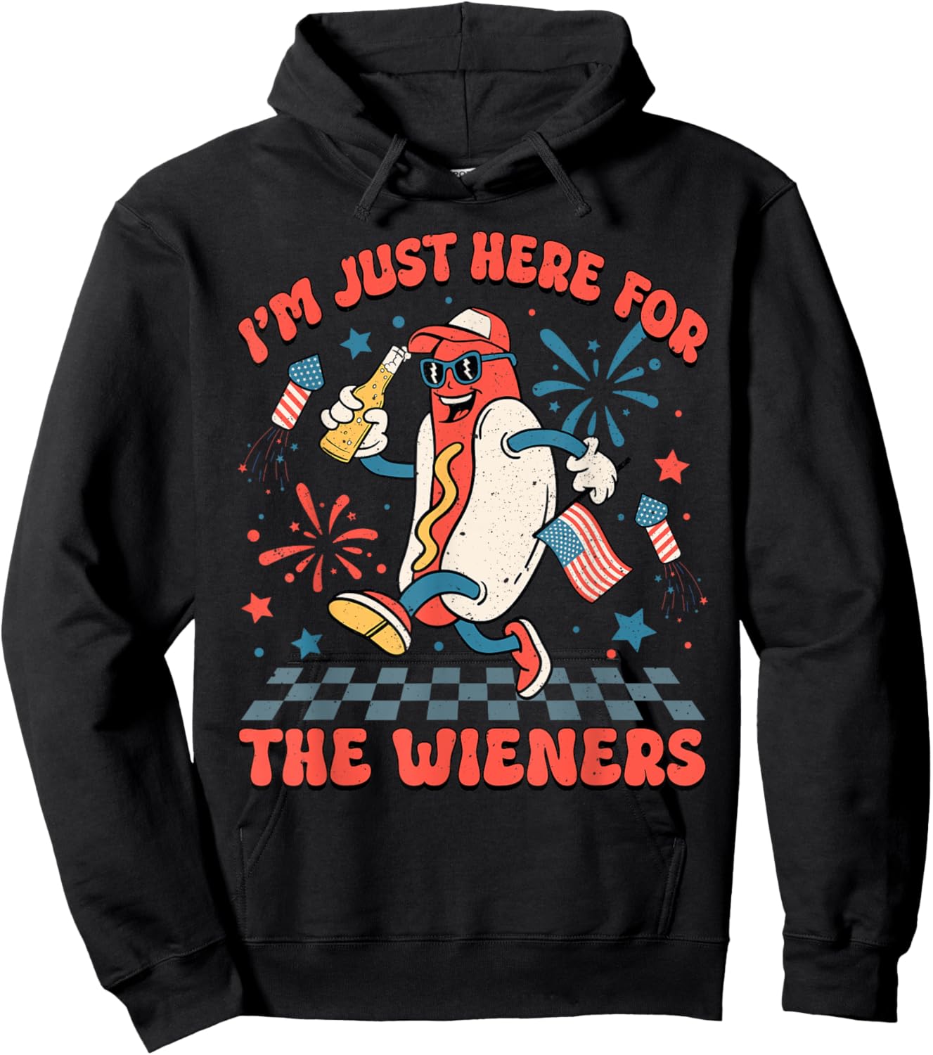 Just Here For The Wieners 4th Of July Patriotic Men Women Hoodie - Hoodie | Black