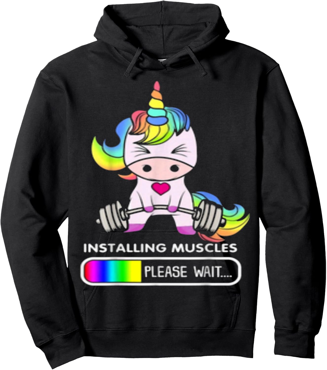 Installing Muscles Please Wait Funny Unicorn Hoodie - Hoodie | Black