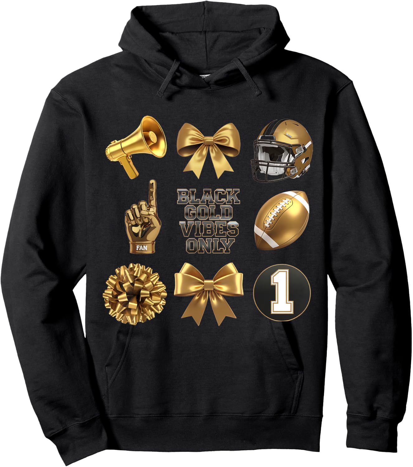 Gold Black Game Day Vibes Only Cheer Hoodie - Hoodie | Black