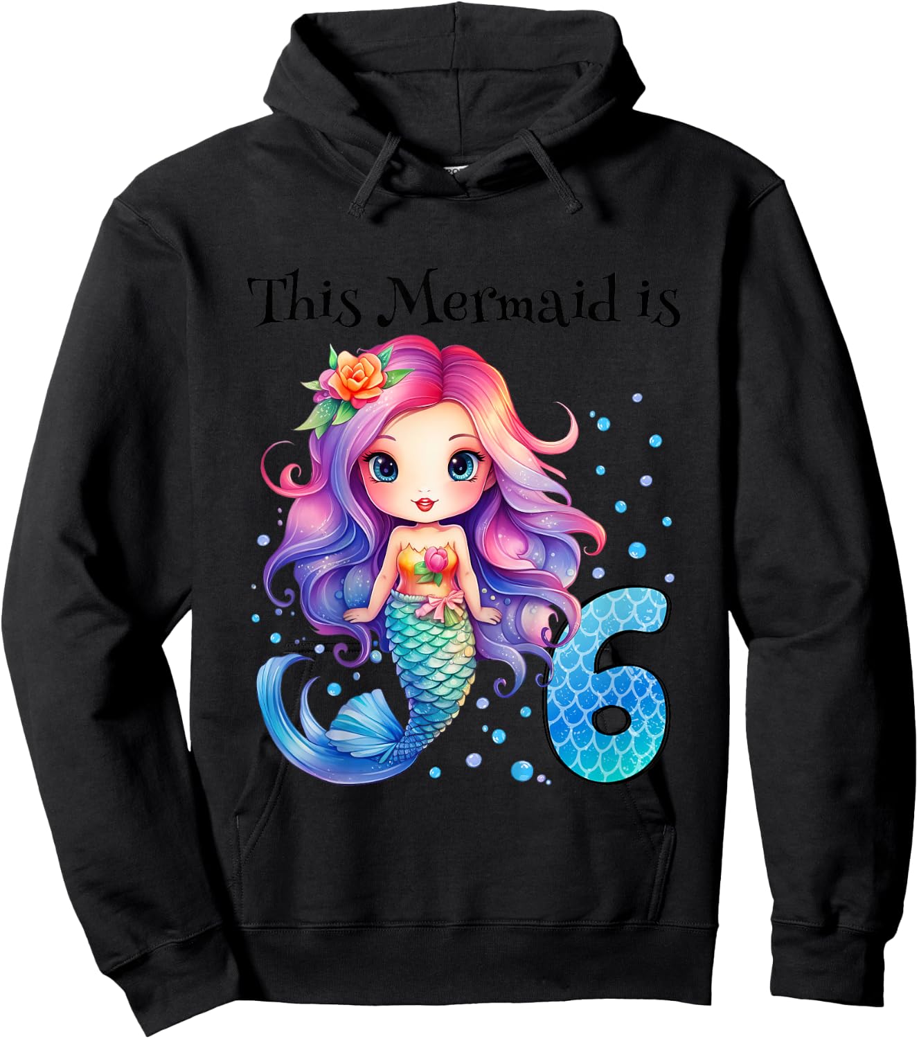 Kids 6 Year Old Girl 6th Birthday Gifts Girls Cute Mermaid Hoodie - Hoodie | Black