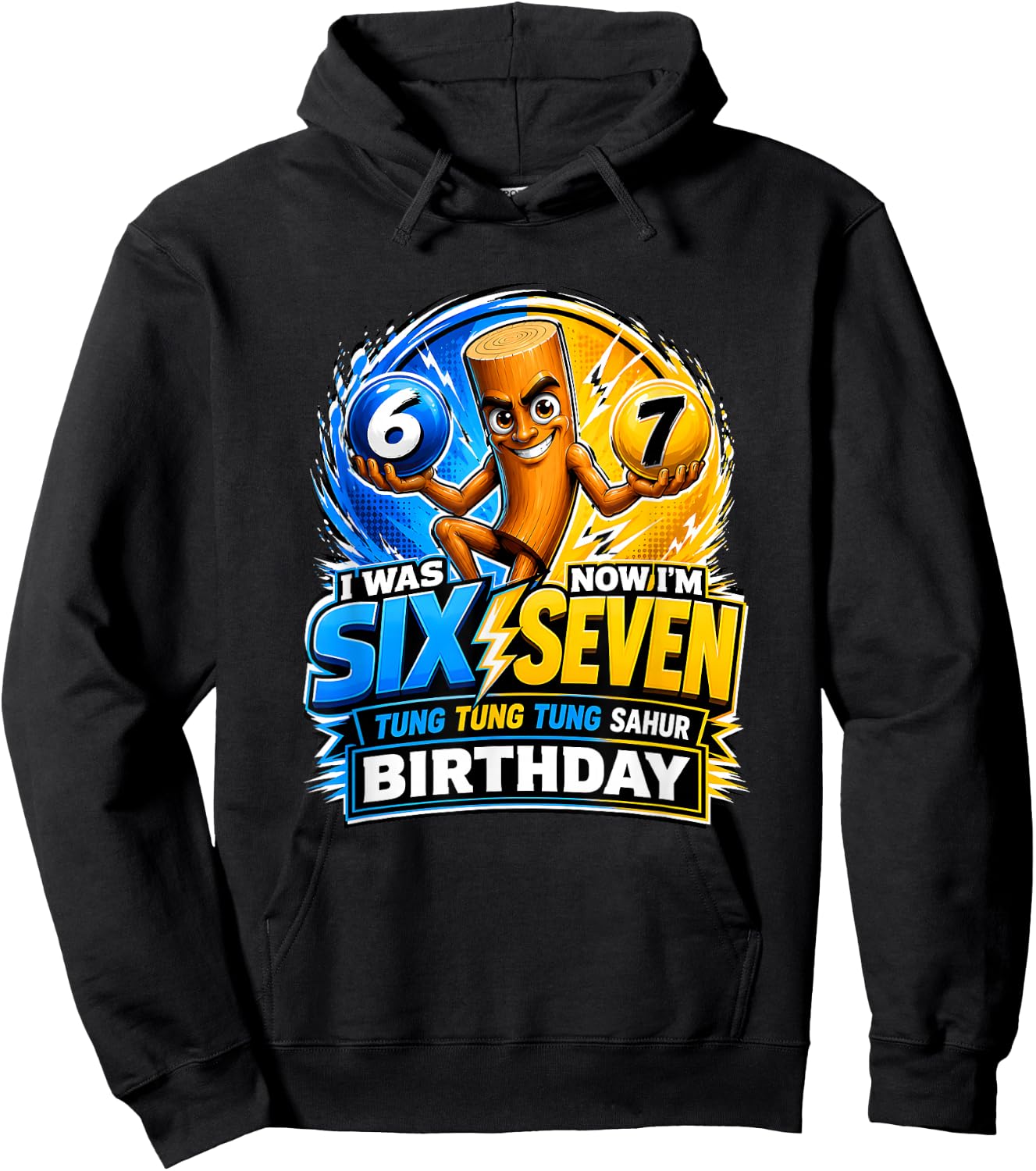 Funny 7th Birthday 67 Brainrot Meme Tung Tung Tung Sahur Hoodie - Hoodie | Black