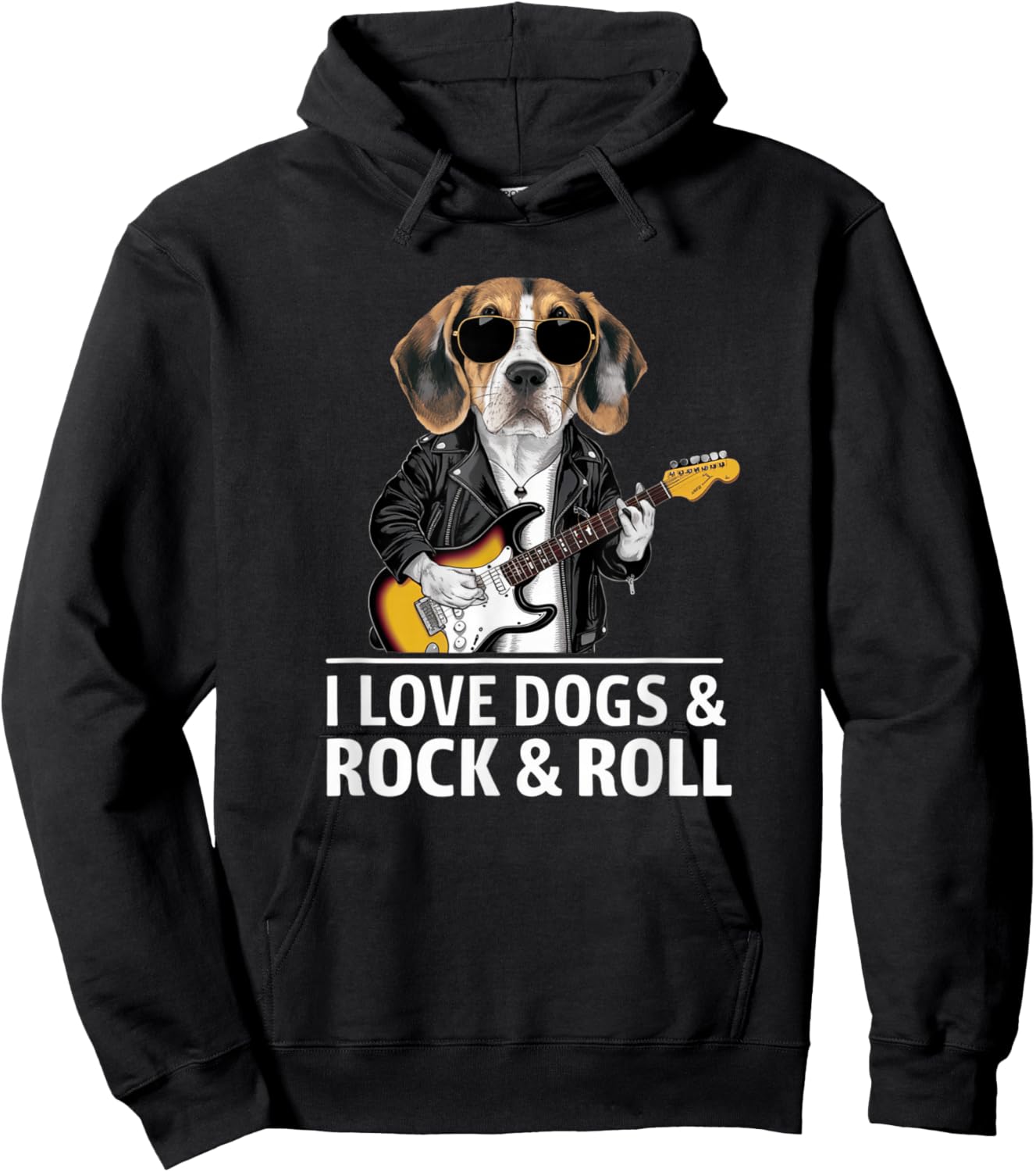 I Love Dogs & Rock & Roll Beagle Playing Electric Guitar Hoodie - Hoodie | Black