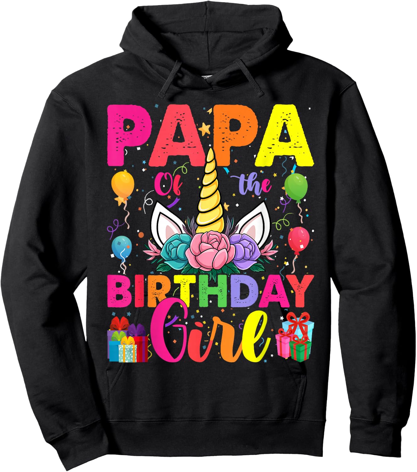 Papa Of The Birthday Girl Unicorn Girls Family Matching Hoodie - Hoodie | Black