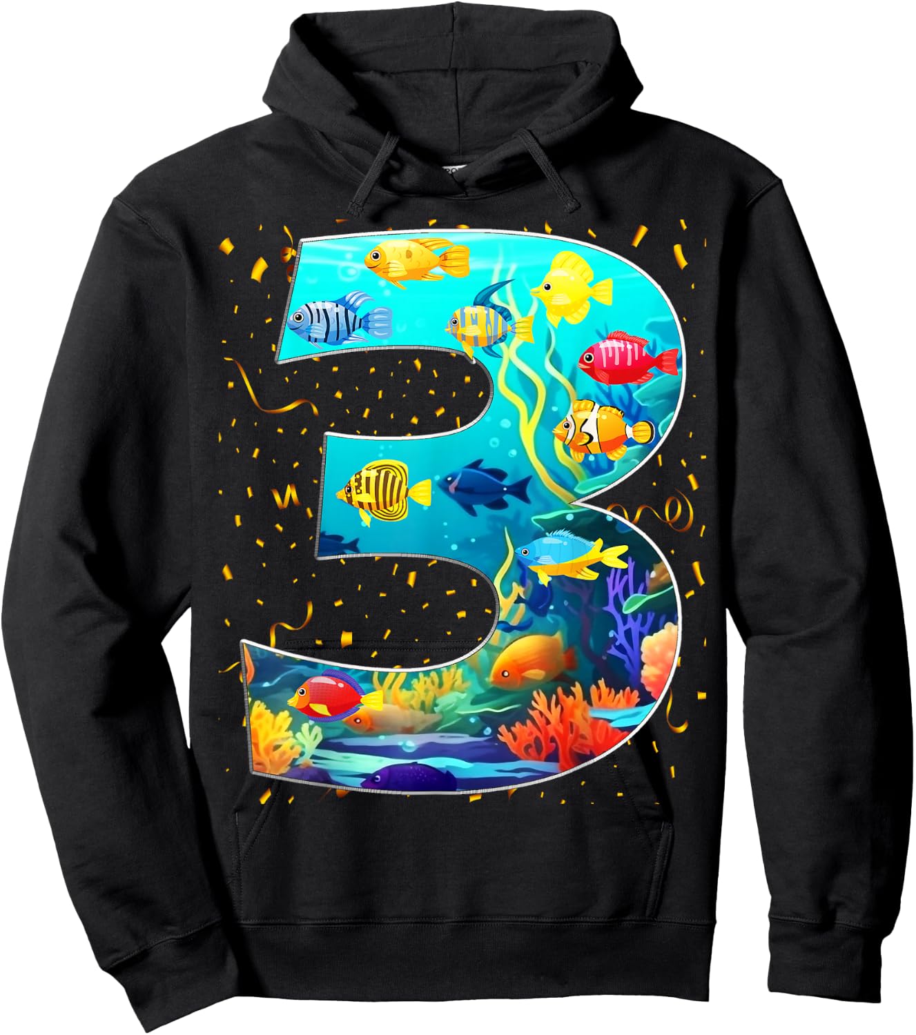 3rd Birthday Party 3 Year Old Sea Fish Aquarium Birthday Boy Hoodie - Hoodie | Black