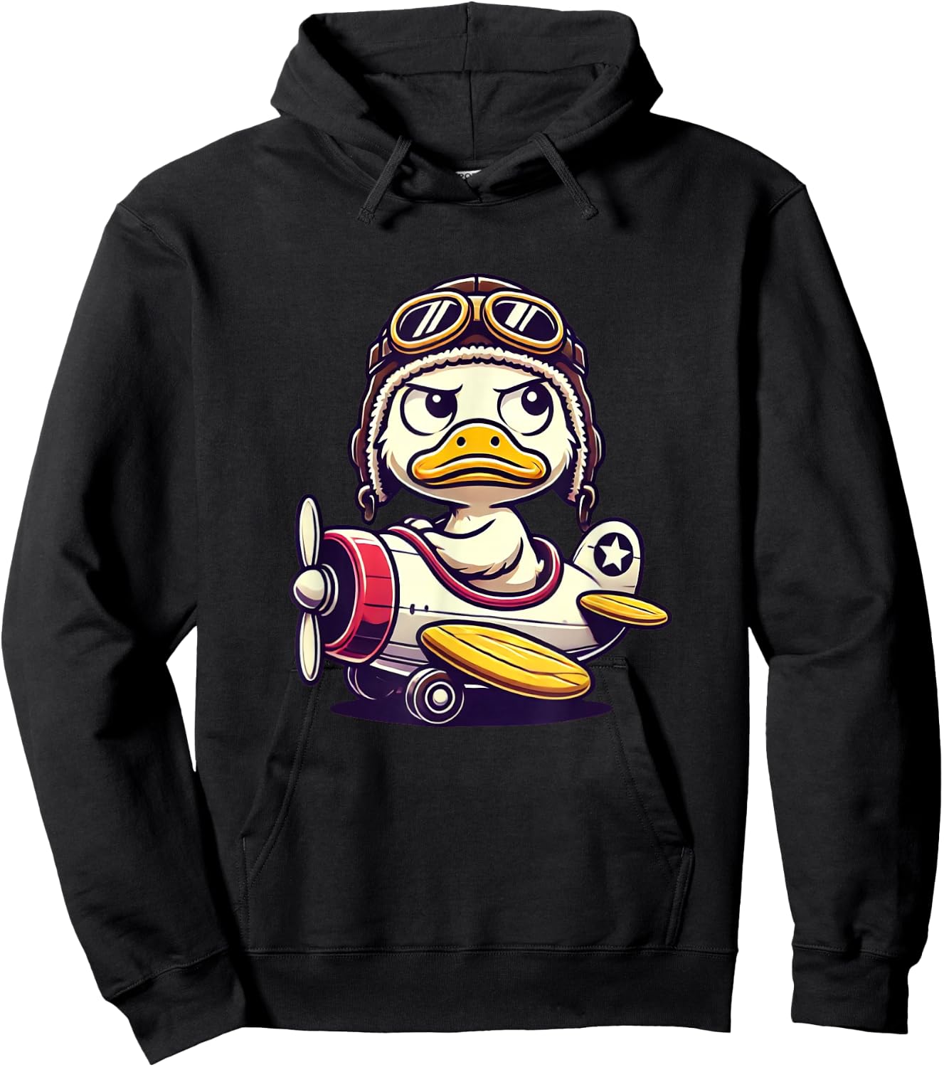 Funny Duck Pilot Cute Duck In Airplane Aviation Humor , Black, S Hoodie - Hoodie | Black